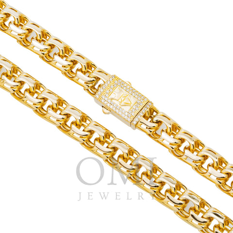 10K GOLD 9.07MM HOLLOW BYZANTINE CHAIN WITH DIAMOND CLASP