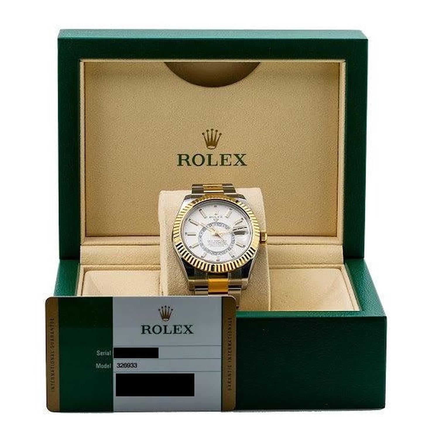 Rolex Sky-Dweller 42MM 326933 White Dial Fluted Bezel Two Tone Yellow Gold Oyster Bracelet