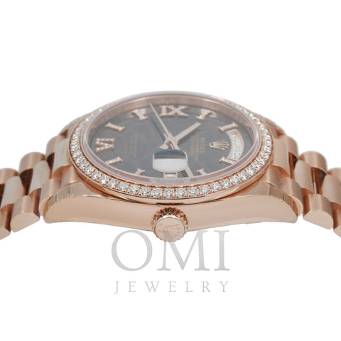 Rolex Day-Date 128345 36MM Marbled Diamond Dial With Rose Gold Diamond Bezel