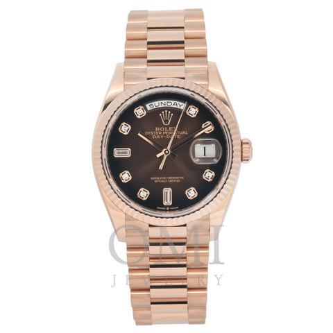 Rolex Day-Date 128235CHDP 36MM Chocolate Diamond Dial With Rose Gold Presidential Bracelet