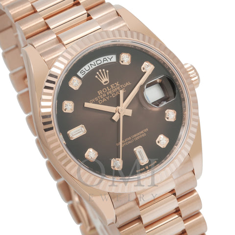 Rolex Day-Date 128235CHDP 36MM Chocolate Diamond Dial With Rose Gold Presidential Bracelet