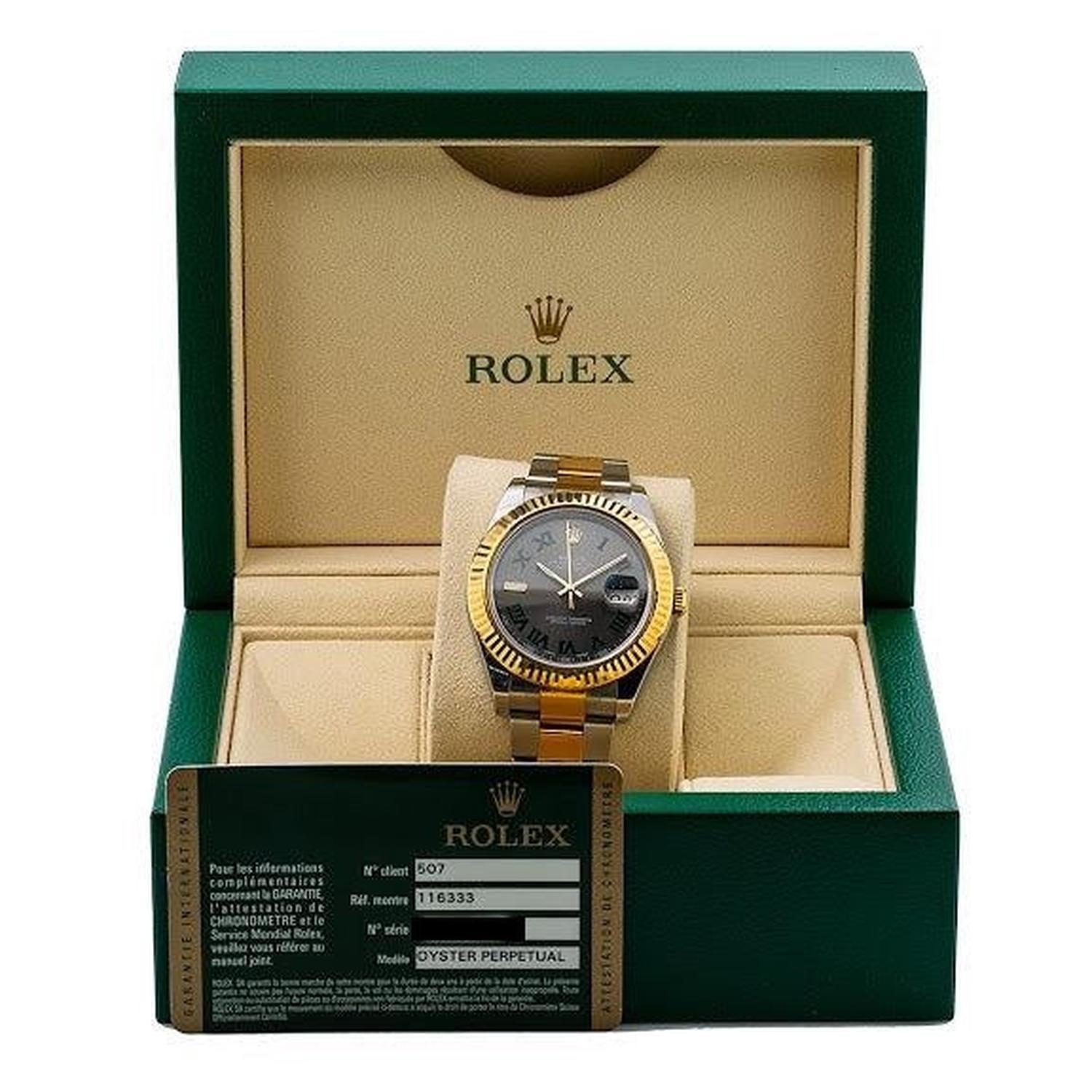 Rolex Datejust 41MM 116333 Slate Gray Roman Dial Fluted Bezel Two Tone Yellow Gold Oyster Bracelet