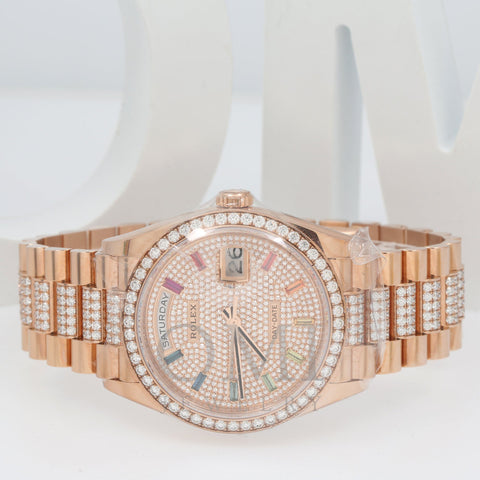 Rolex Day-Date 128345RBR 36MM Rose Gold Diamond Dial With Diamond Presidential Bracelet