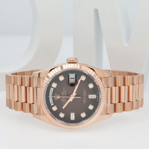 Rolex Day-Date 128235CHDP 36MM Chocolate Diamond Dial With Rose Gold Presidential Bracelet