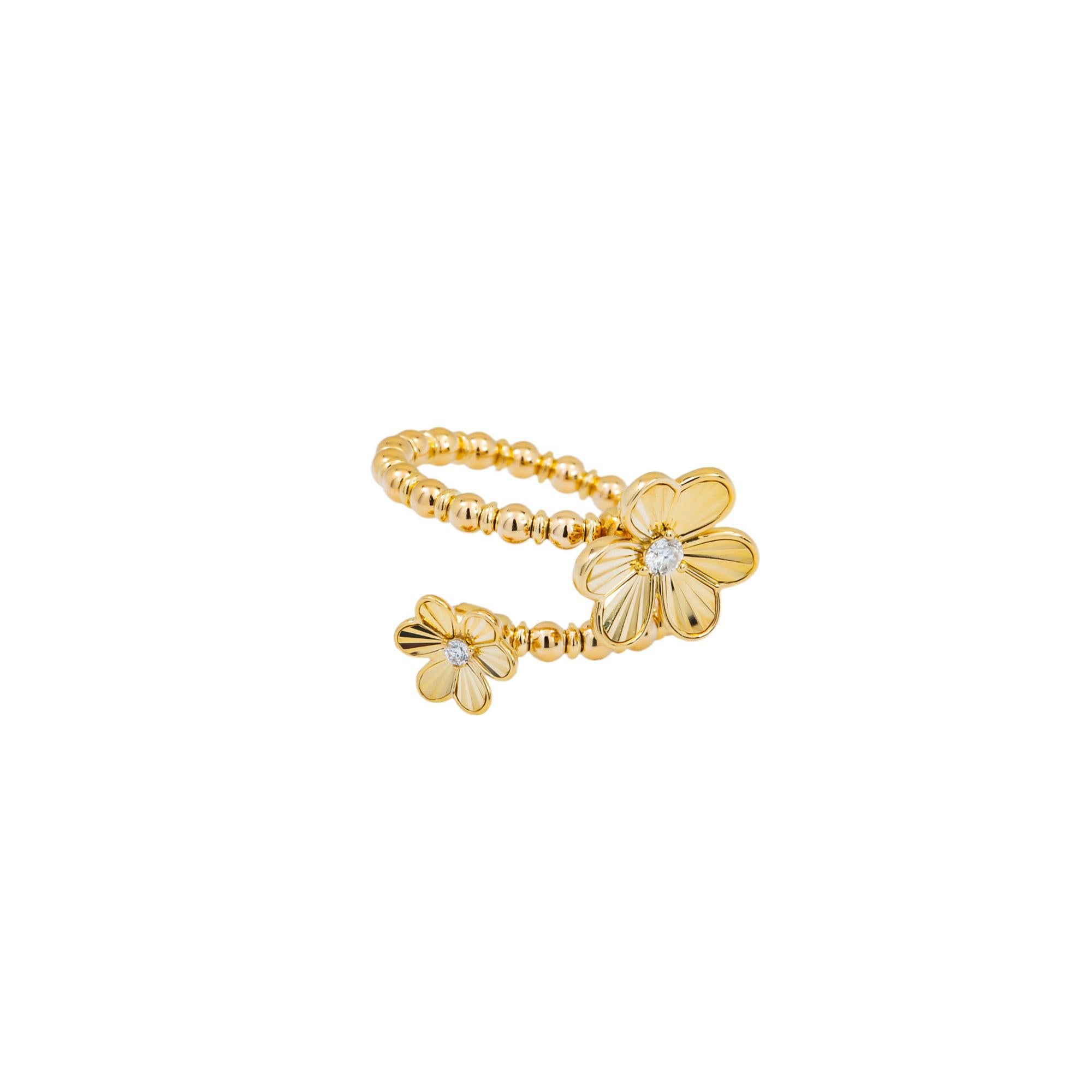 18K GOLD DIAMOND FLOWER WRAP RING 0.08 CT