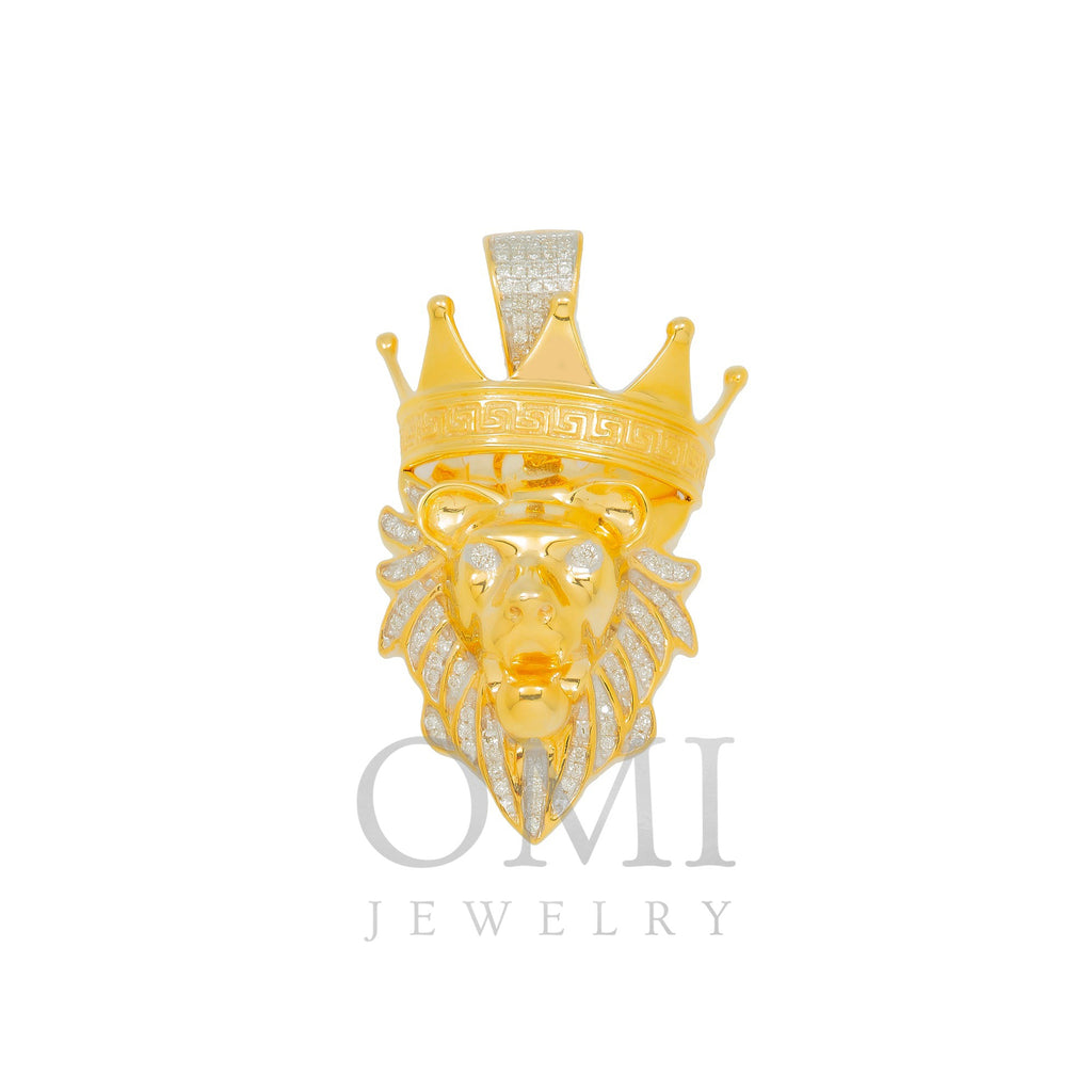 10K GOLD DIAMOND LION HEAD WITH TILTED CROWN PENDANT 0.35 CT
