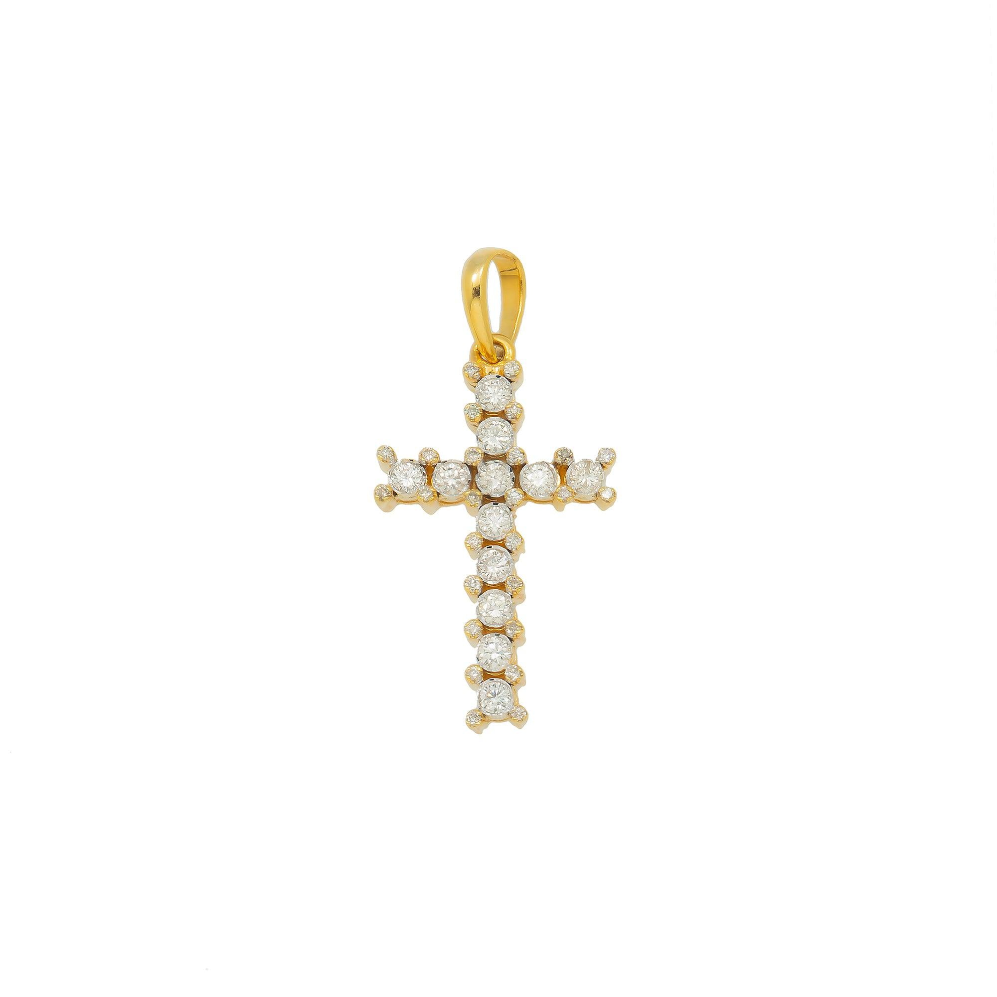 14K GOLD ROUND DIAMOND PRONG SET CROSS PENDANT 0.40 CT