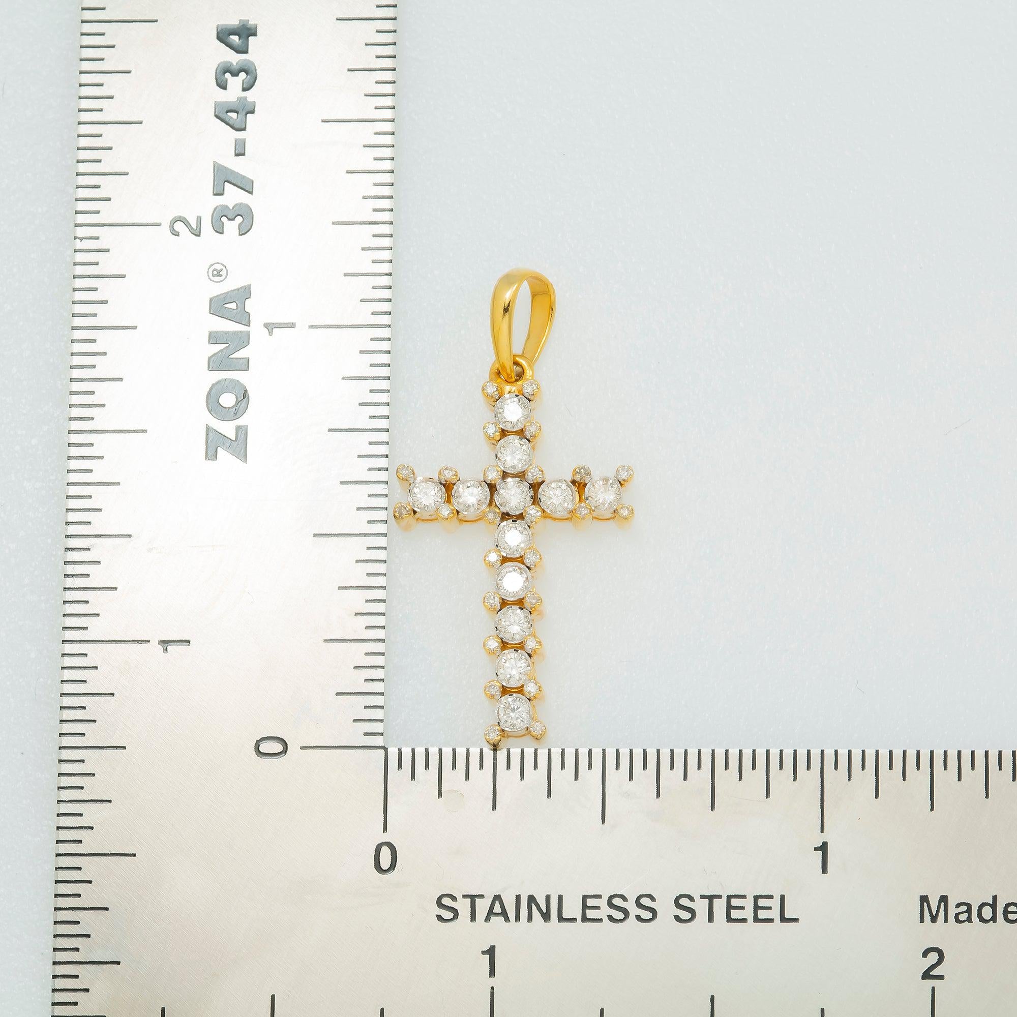 14K GOLD ROUND DIAMOND PRONG SET CROSS PENDANT 0.40 CT