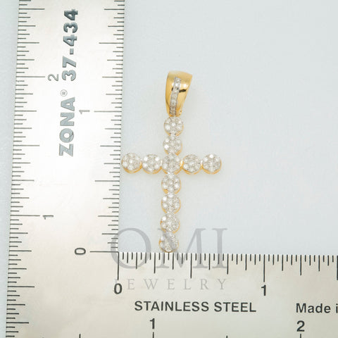 14K GOLD ROUND DIAMOND CLUSTER CROSS PENDANT 0.50 CT