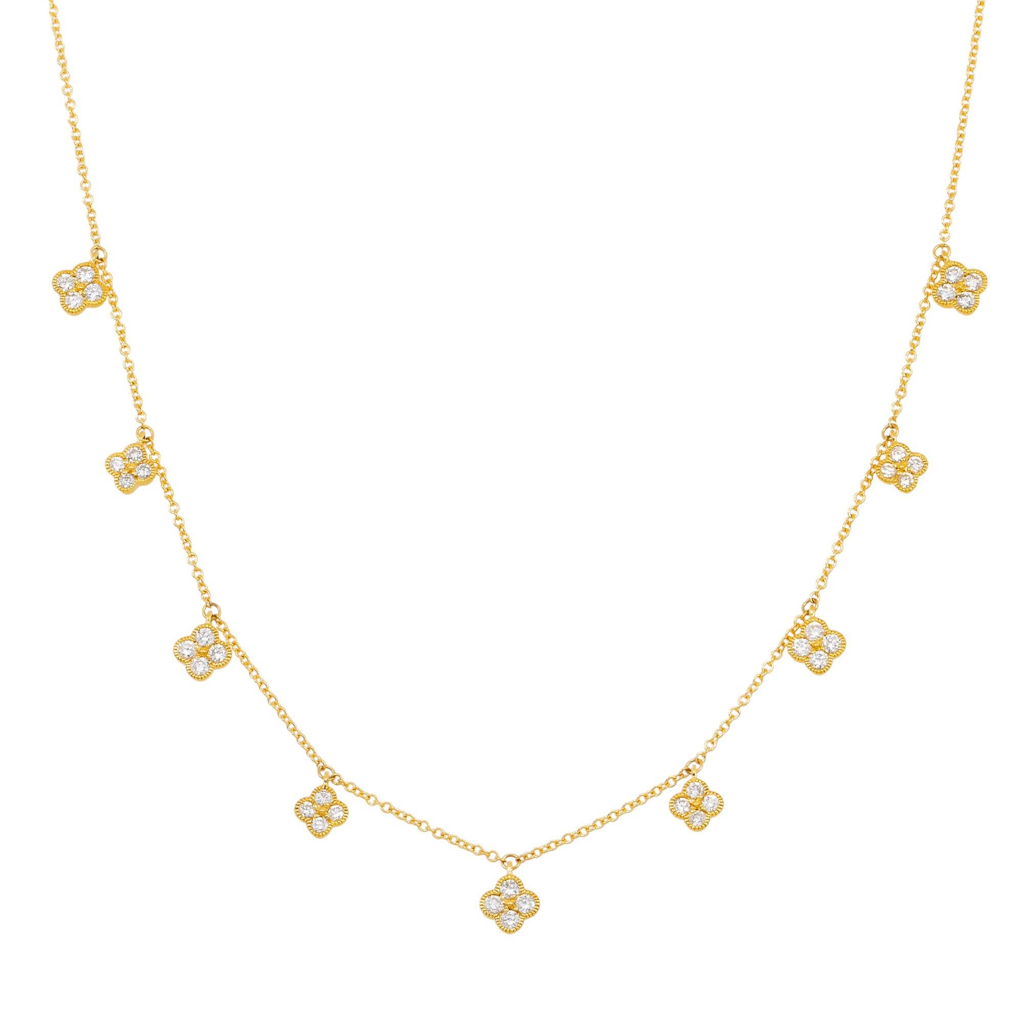 18K GOLD ROUND DIAMOND CLOVER SHAPE NECKLACE 0.65 CT