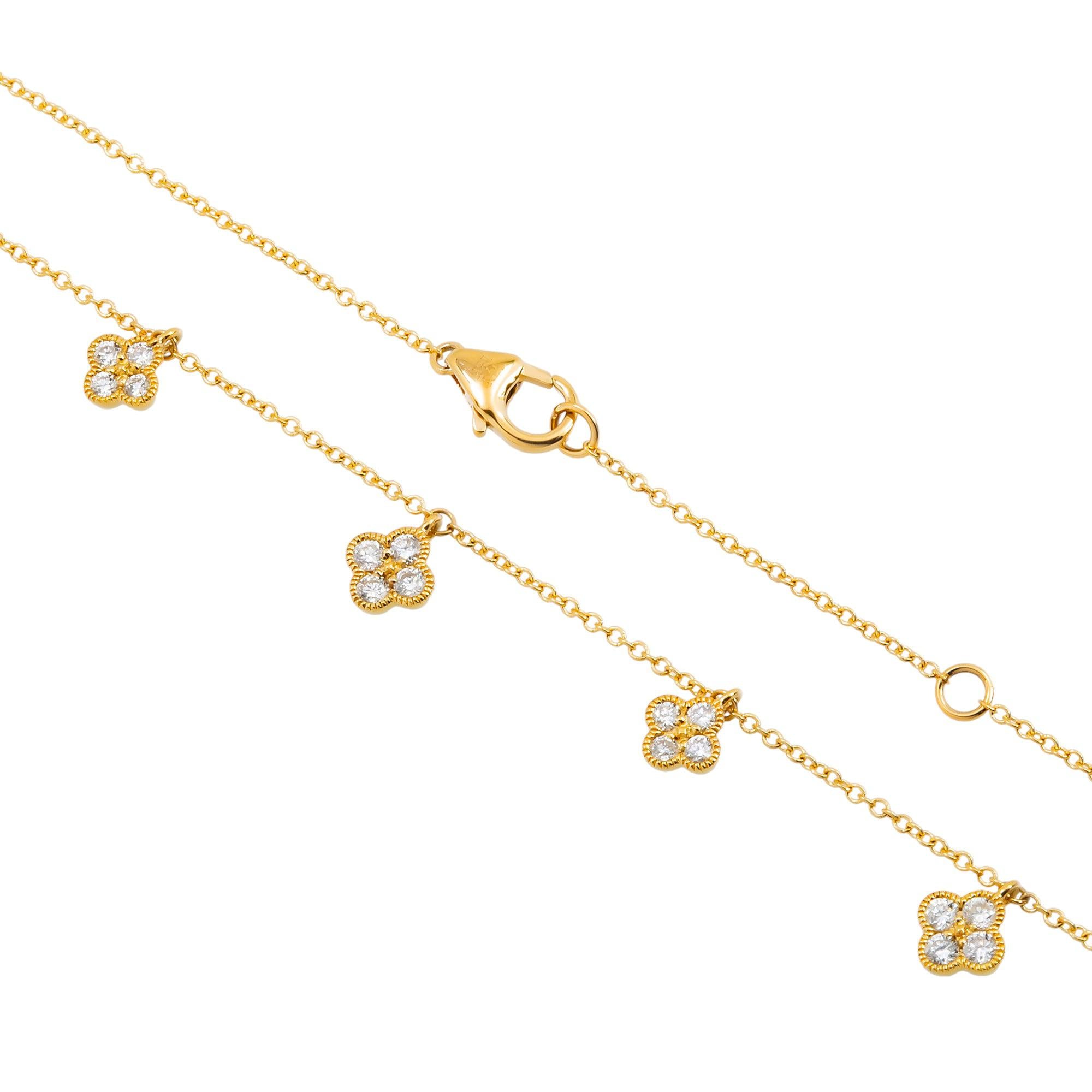 18K GOLD ROUND DIAMOND CLOVER SHAPE NECKLACE 0.65 CT