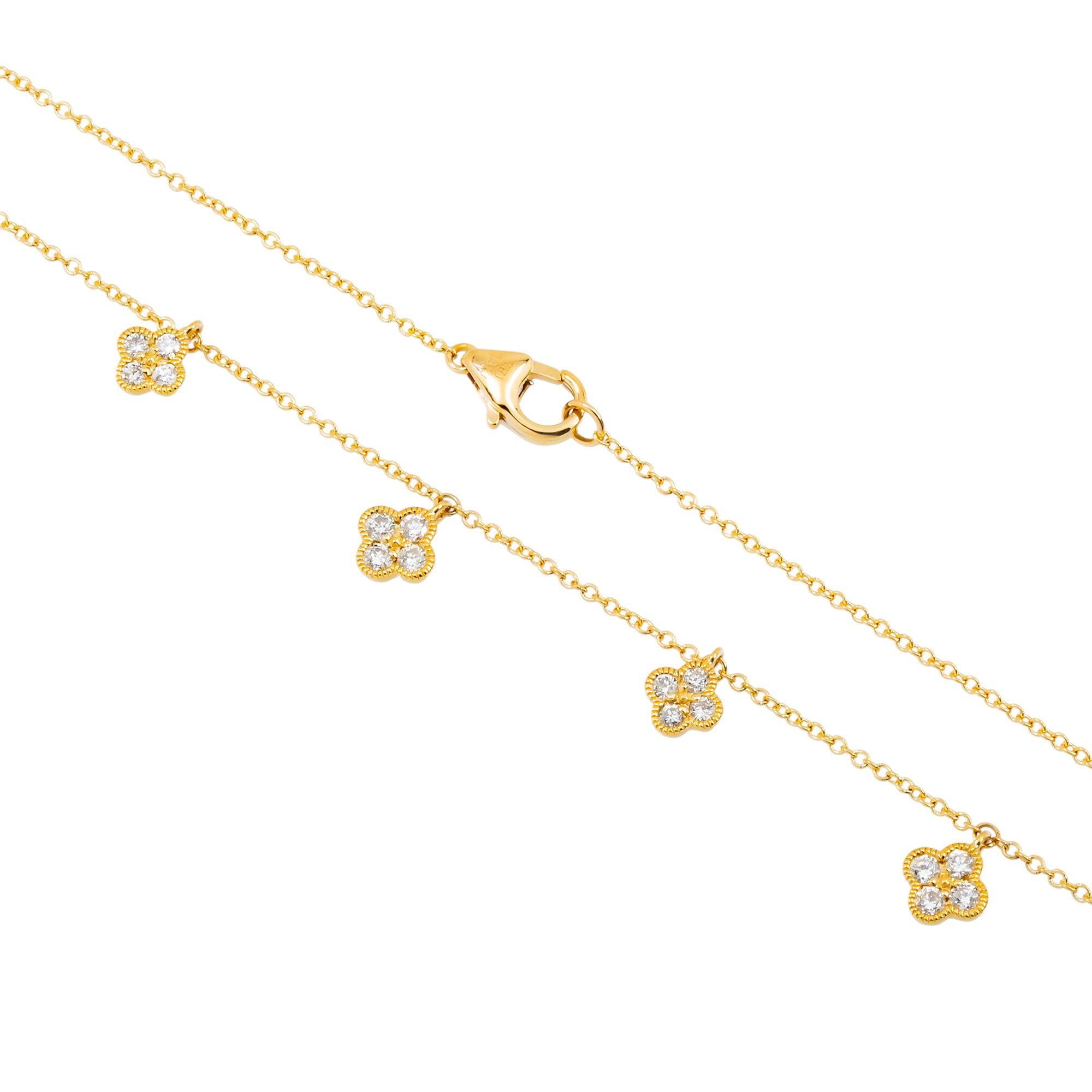 18K GOLD ROUND DIAMOND CLOVER SHAPE NECKLACE 0.36 CT