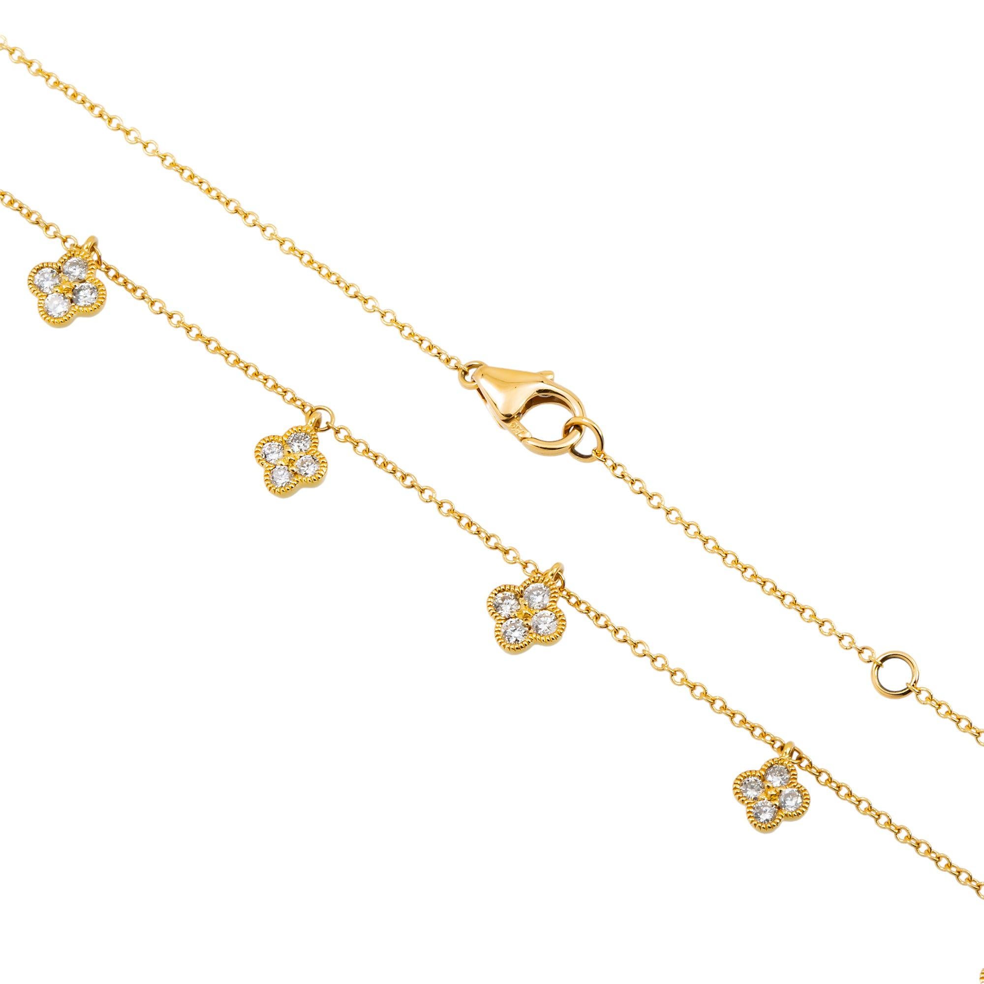 18K GOLD ROUND DIAMOND CLOVER SHAPE NECKLACE 0.50 CT