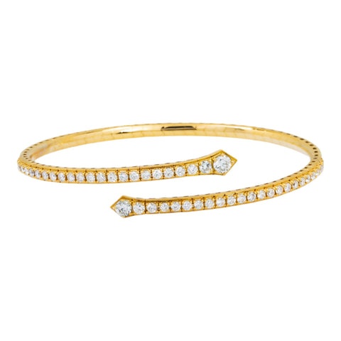 18K GOLD ROUND DIAMONDS THIN OPEN BANGLE BRACELET 1.49 CT