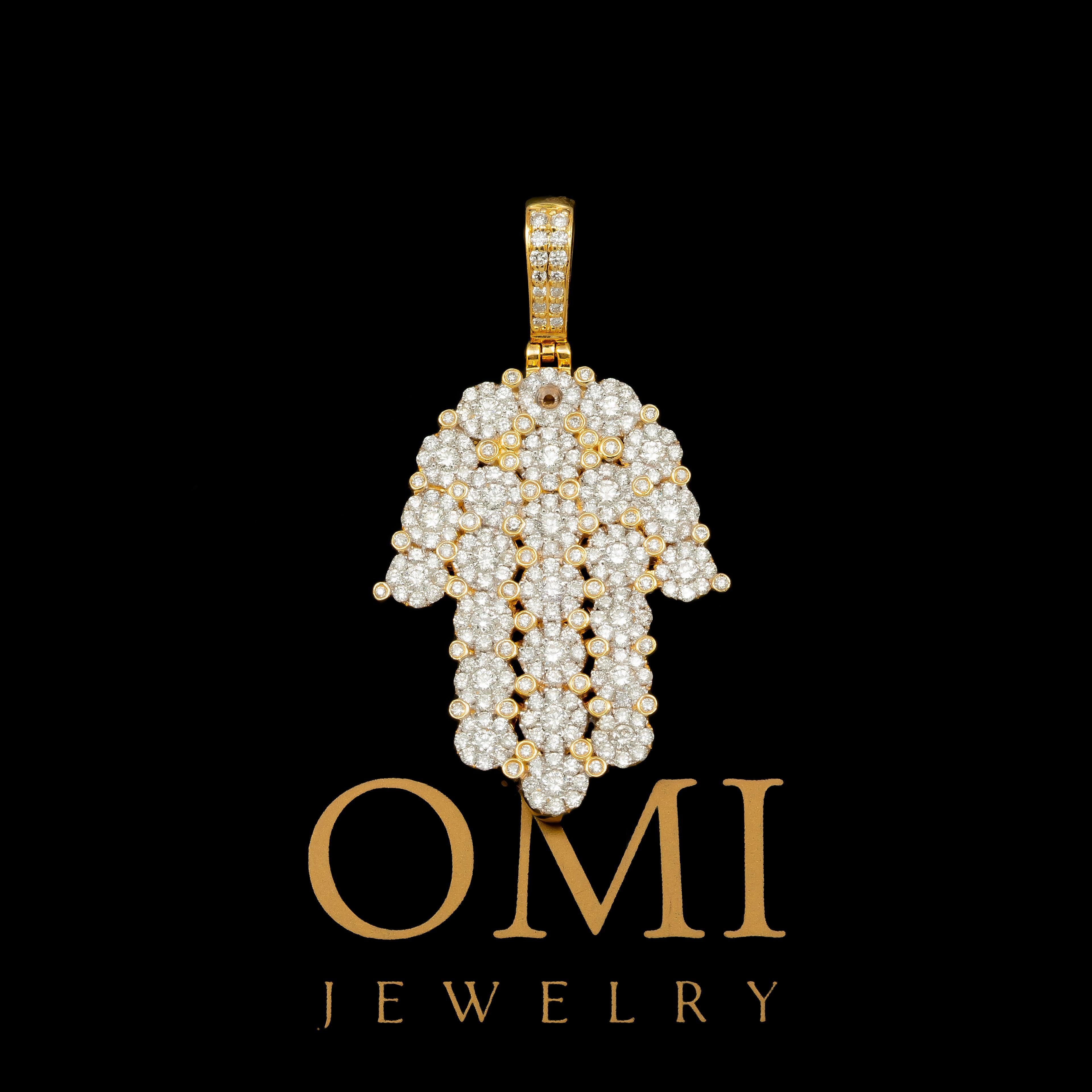 14K GOLD DIAMOND ROUND CLUSTER HAMSA PENDANT 2.10 CT