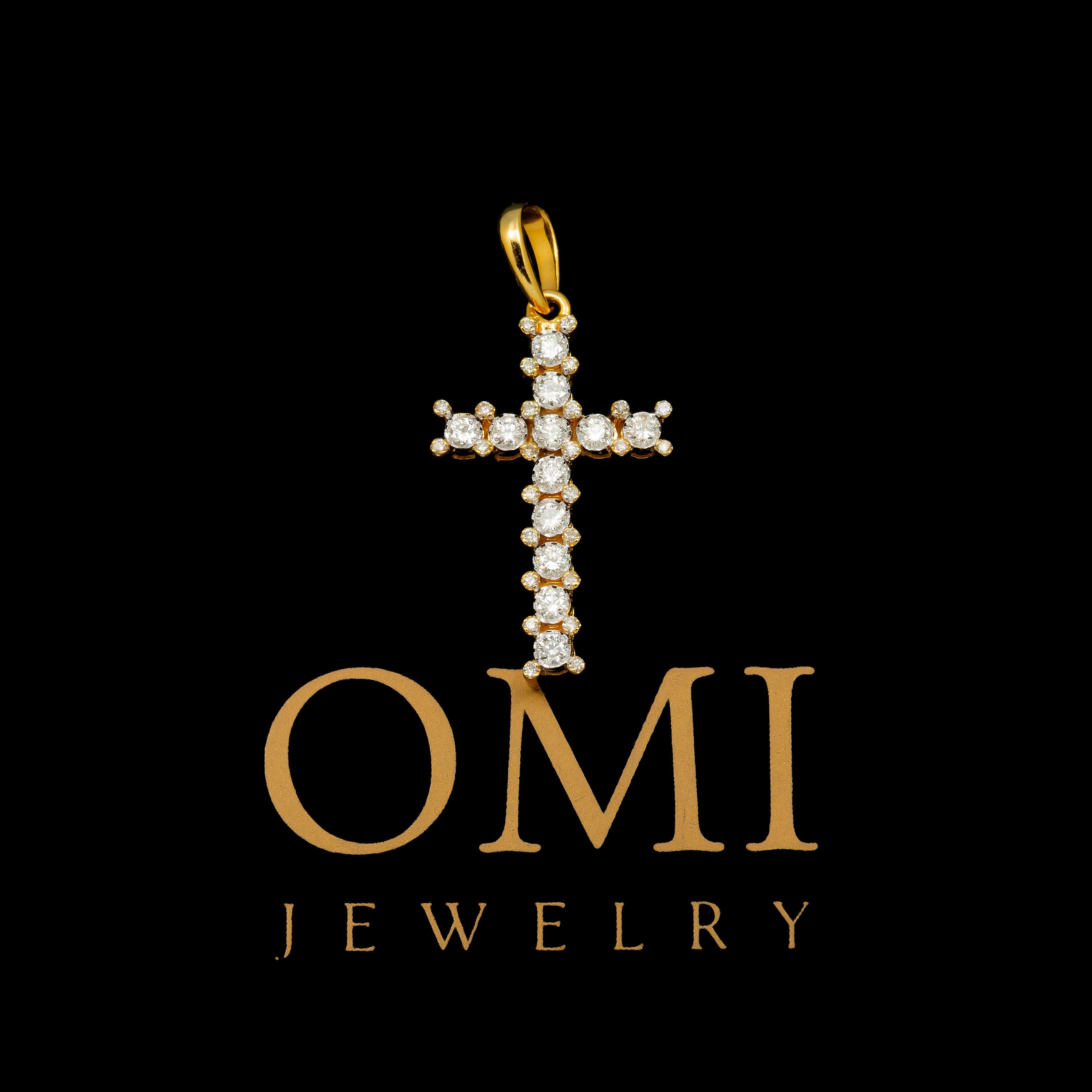 14K GOLD ROUND DIAMOND PRONG SET CROSS PENDANT 0.40 CT