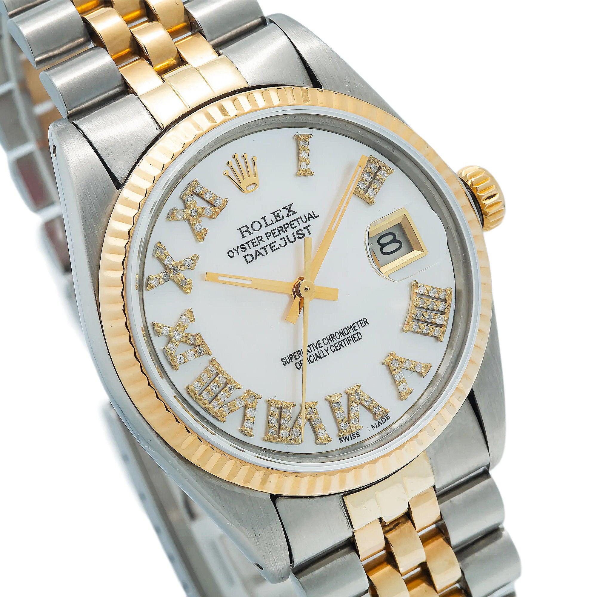 Rolex Datejust 31MM 6824 White Mother of Pearl Roman Diamond Dial Fluted Bezel Two Tone Yellow Gold Jubilee Bracelet