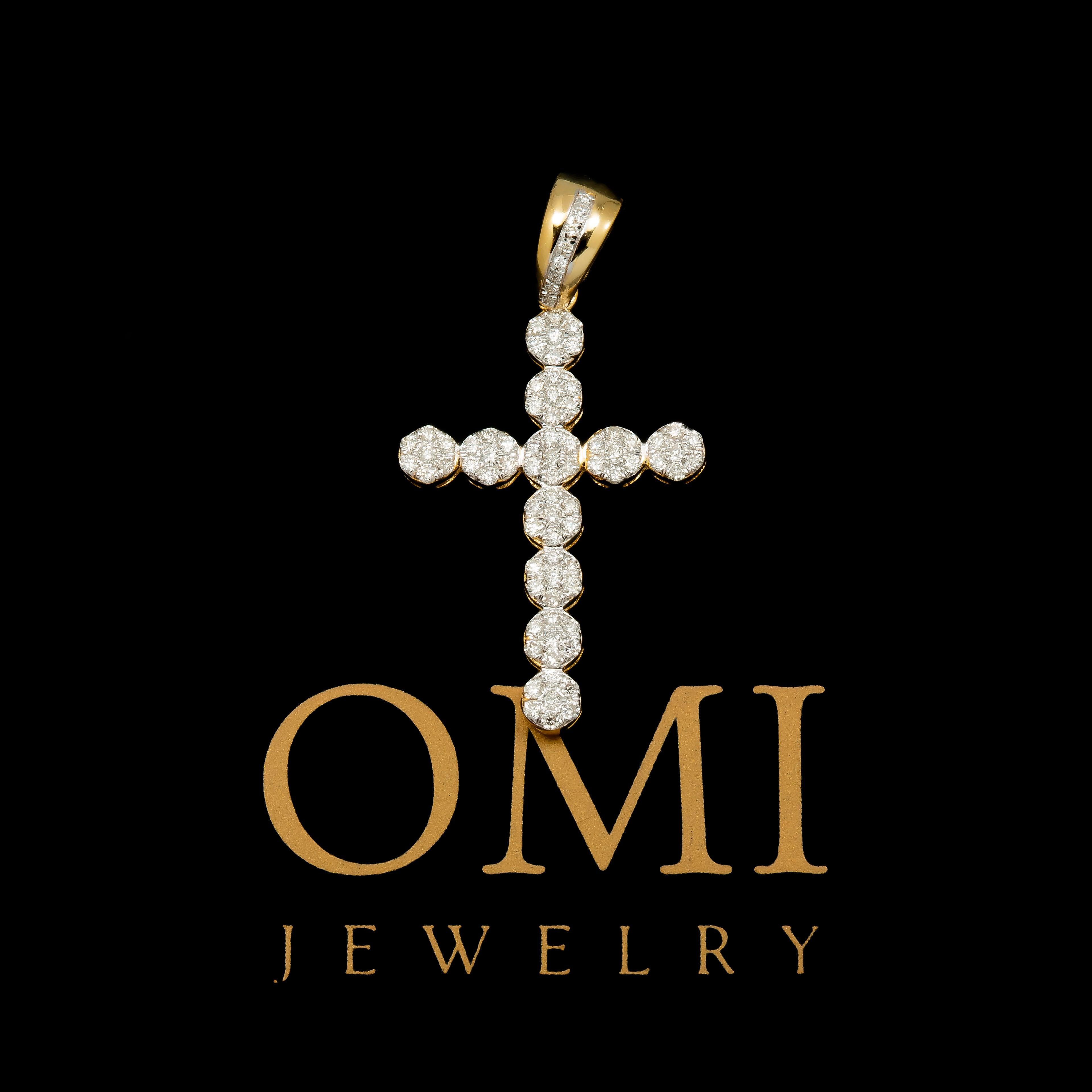 14K GOLD ROUND DIAMOND CLUSTER CROSS PENDANT 0.50 CT