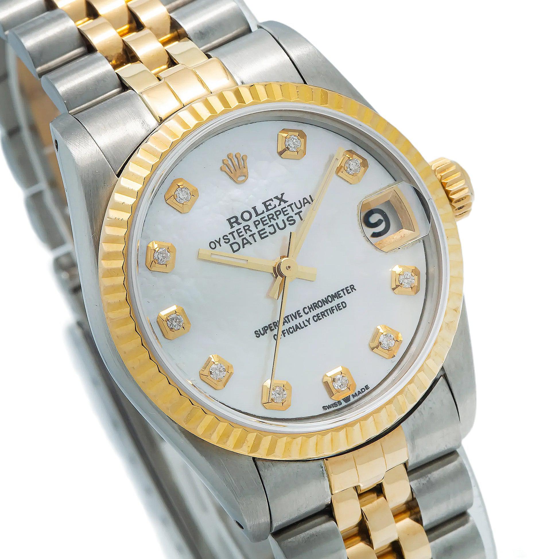 Rolex Datejust 26MM 6917 White Mother of Pearl Diamond Dial Fluted Bezel Two Tone Yellow Gold Jubilee Bracelet