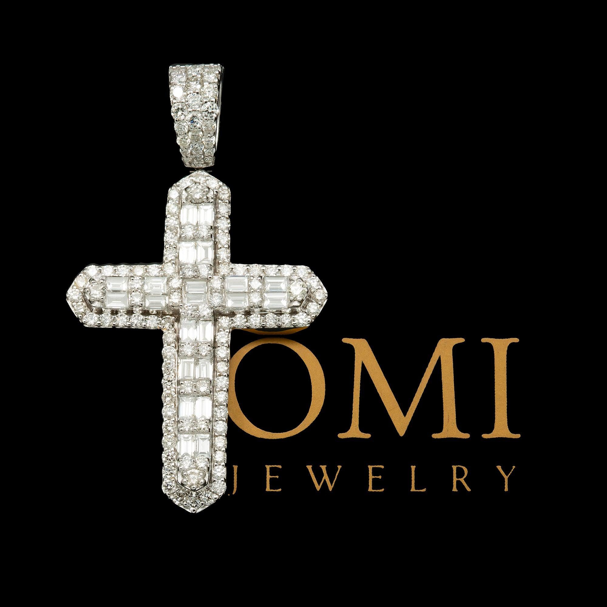 14K GOLD BAGUETTE DIAMOND 3D CROSS PENDANT 3.20 CT
