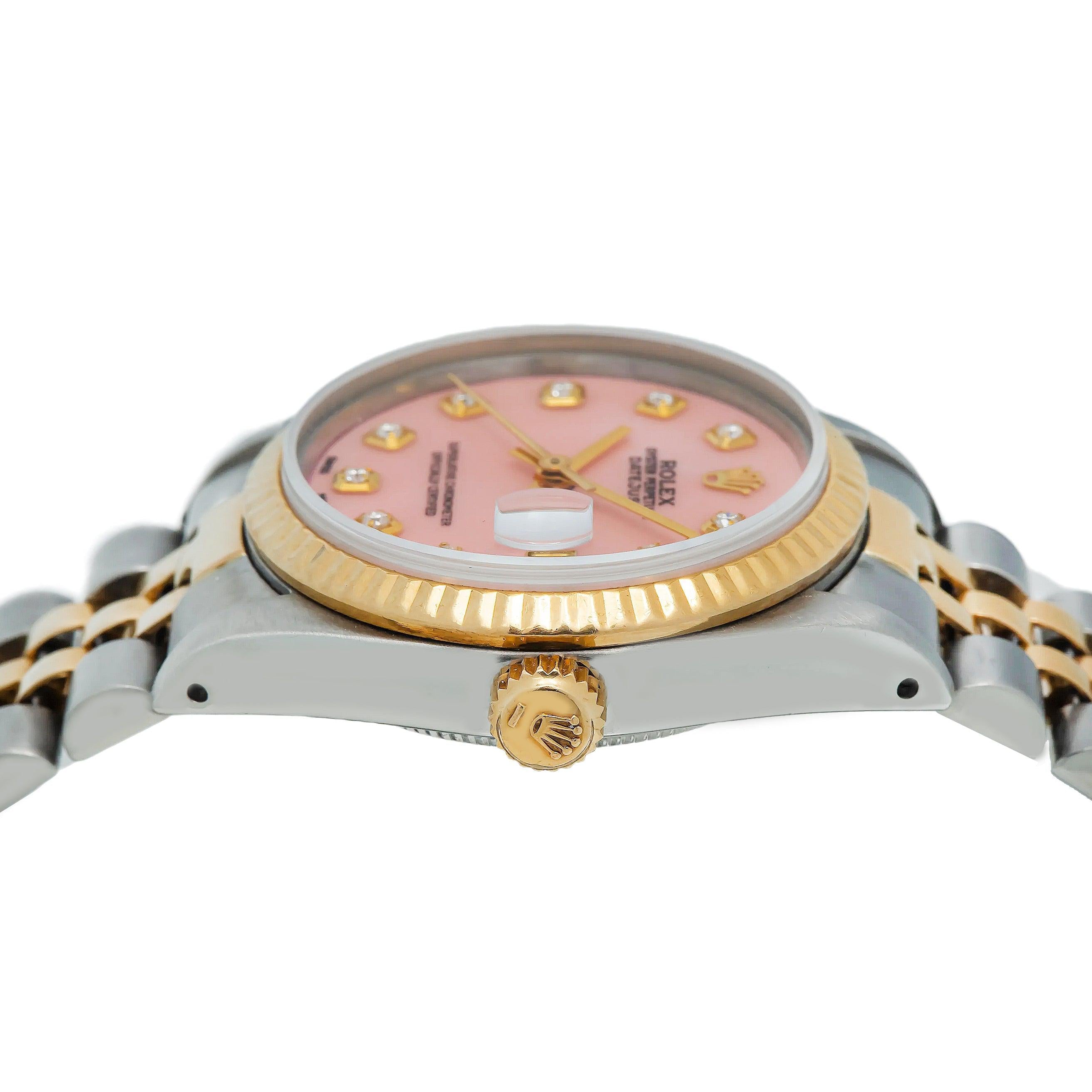 Rolex Datejust 31MM 6824 Pink Mother of Pearl Diamond Dial Fluted Bezel Two Tone Yellow Gold Jubilee Bracelet