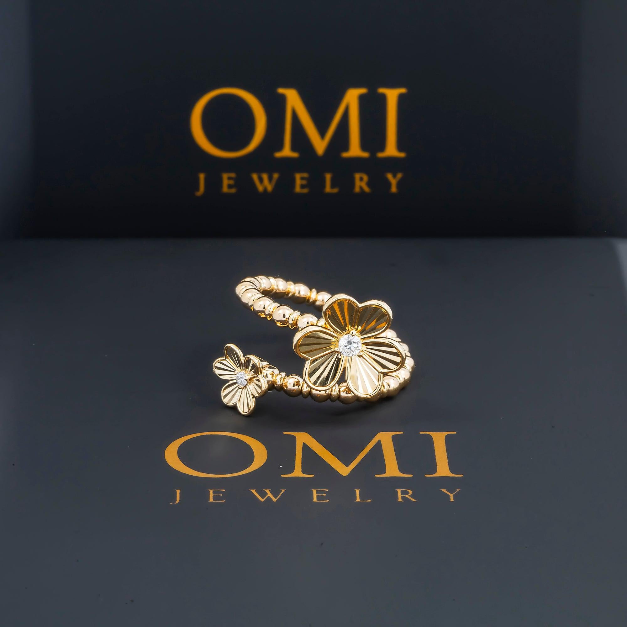 18K GOLD DIAMOND FLOWER WRAP RING 0.08 CT