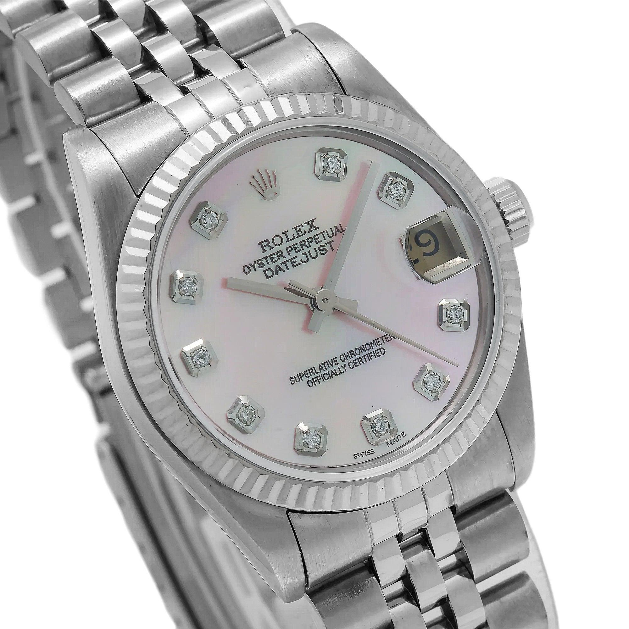 Rolex Datejust 31MM 78274 Pink Mother of Pearl Diamond Dial Fluted Bezel Stainless Steel Jubilee Bracelet