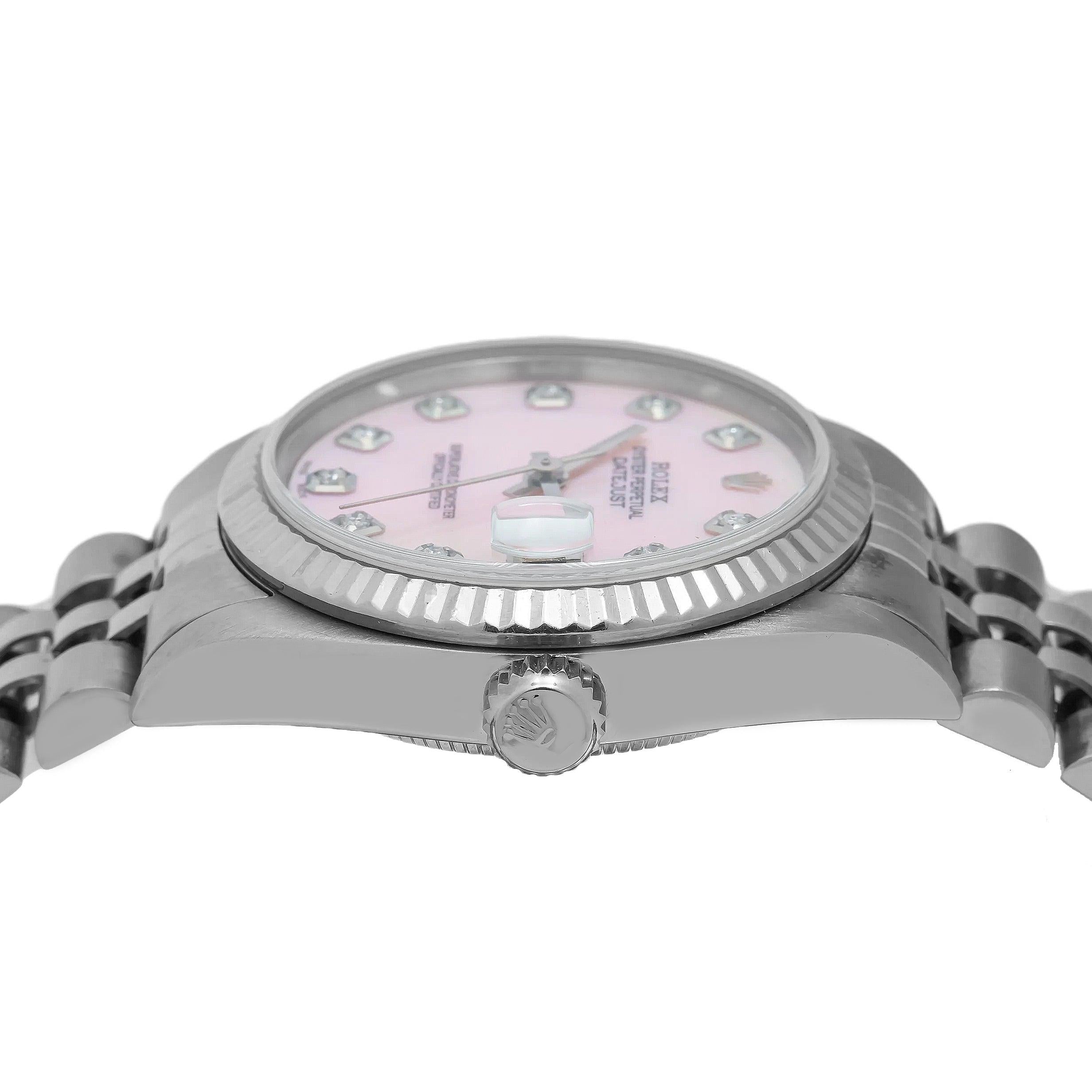 Rolex Datejust 31MM 78274 Pink Mother of Pearl Diamond Dial Fluted Bezel Stainless Steel Jubilee Bracelet