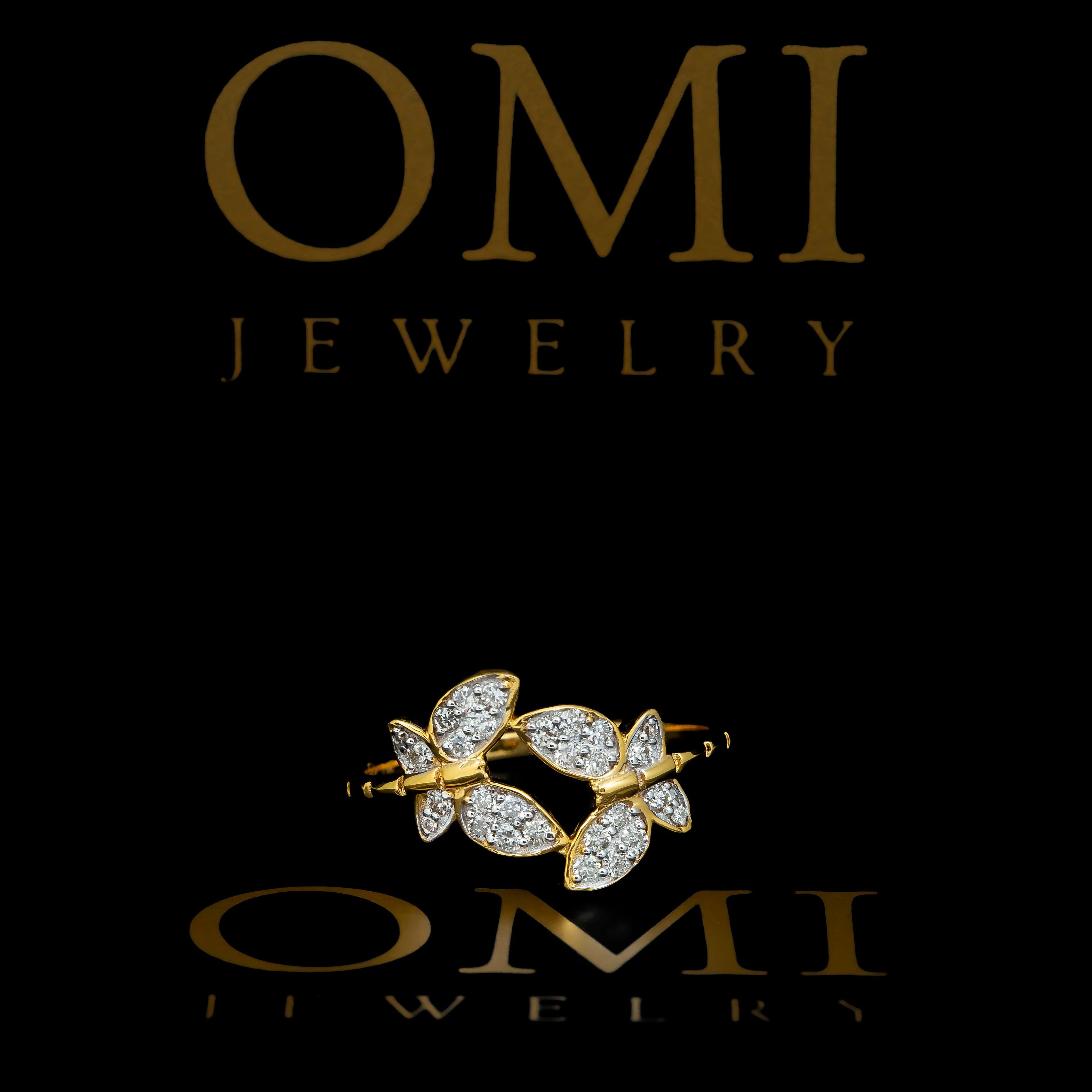 14K GOLD DIAMOND OPEN BUTTERFLIES RING 0.25 CT