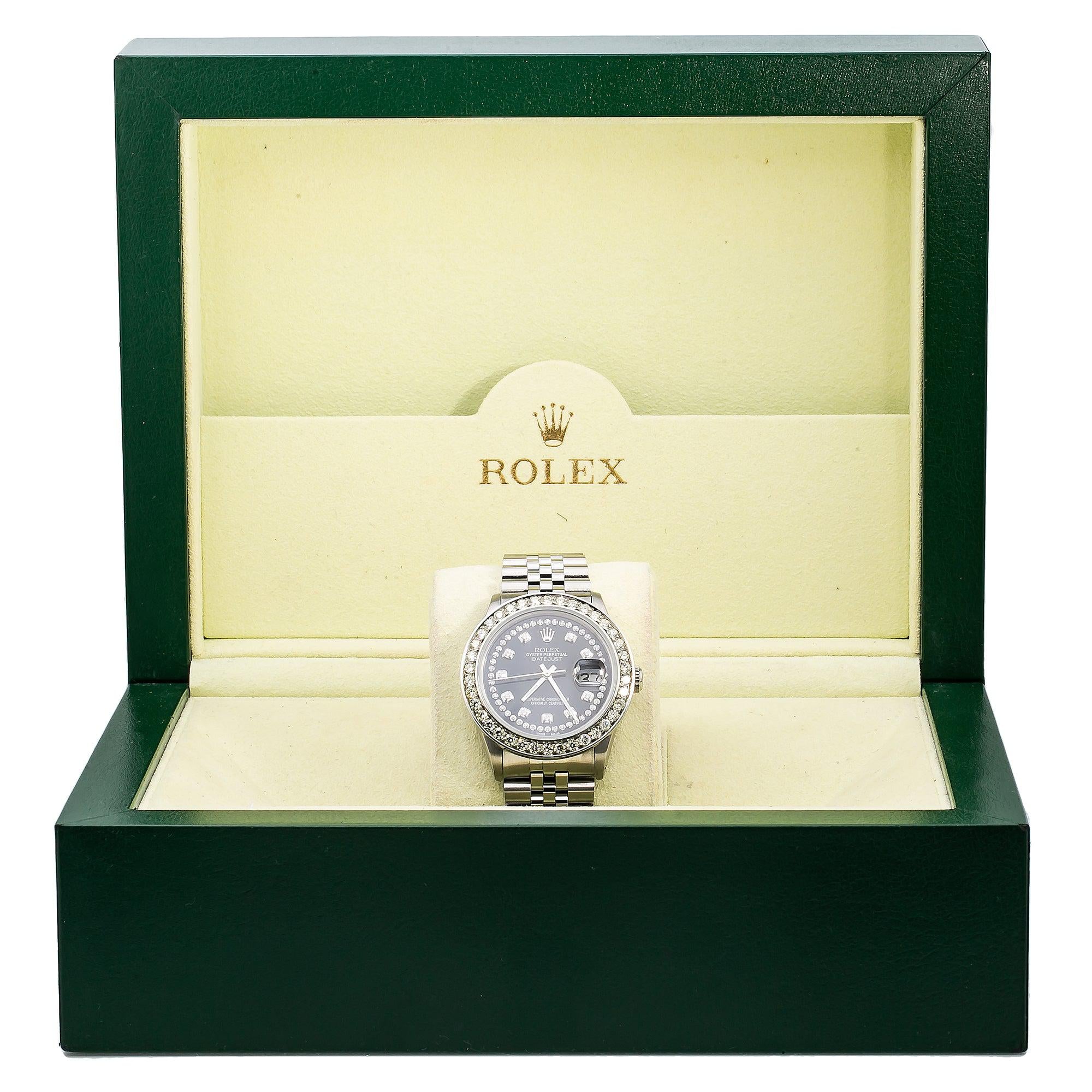 Rolex Datejust 36MM 16014 Black Diamond Dial Diamond Bezel Stainless Steel Jubilee Bracelet 1.5ct
