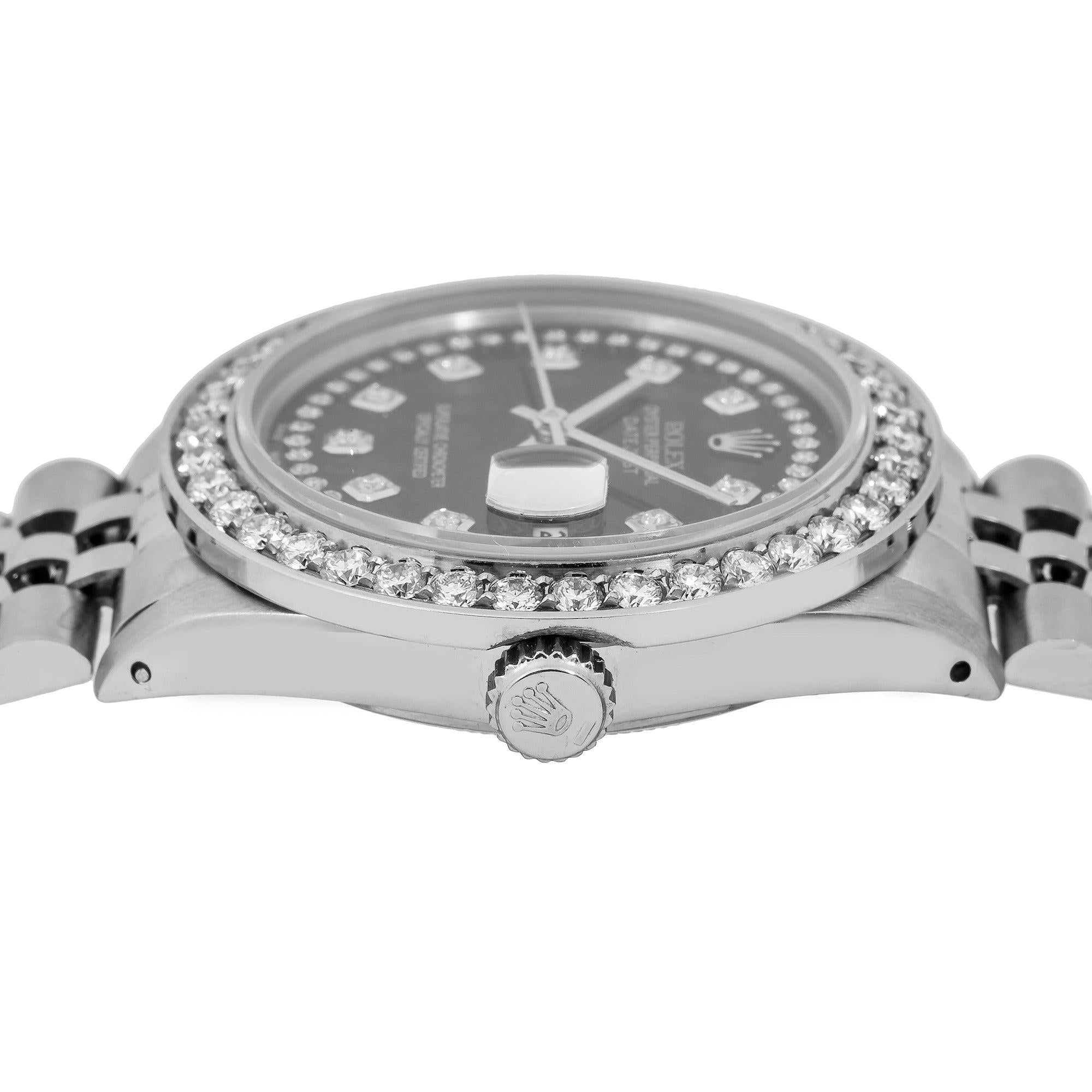 Rolex Datejust 36MM 16014 Black Diamond Dial Diamond Bezel Stainless Steel Jubilee Bracelet 1.5ct
