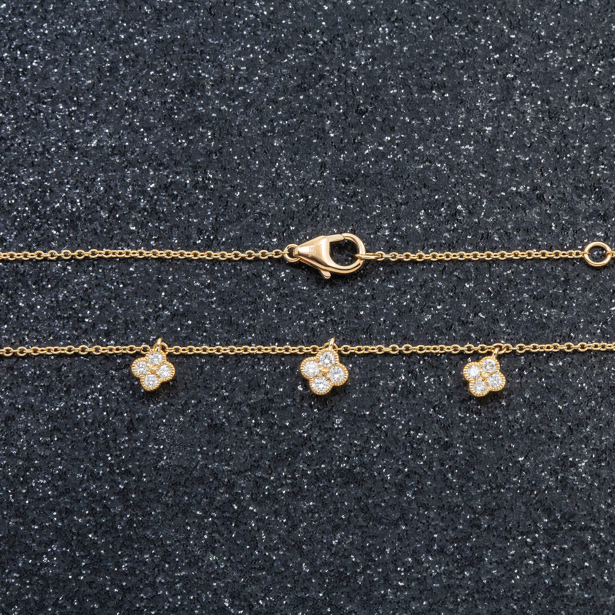 18K GOLD ROUND DIAMOND CLOVER SHAPE NECKLACE 0.65 CT