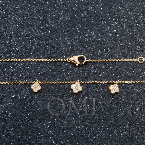 18K GOLD ROUND DIAMOND CLOVER SHAPE NECKLACE 0.65 CT