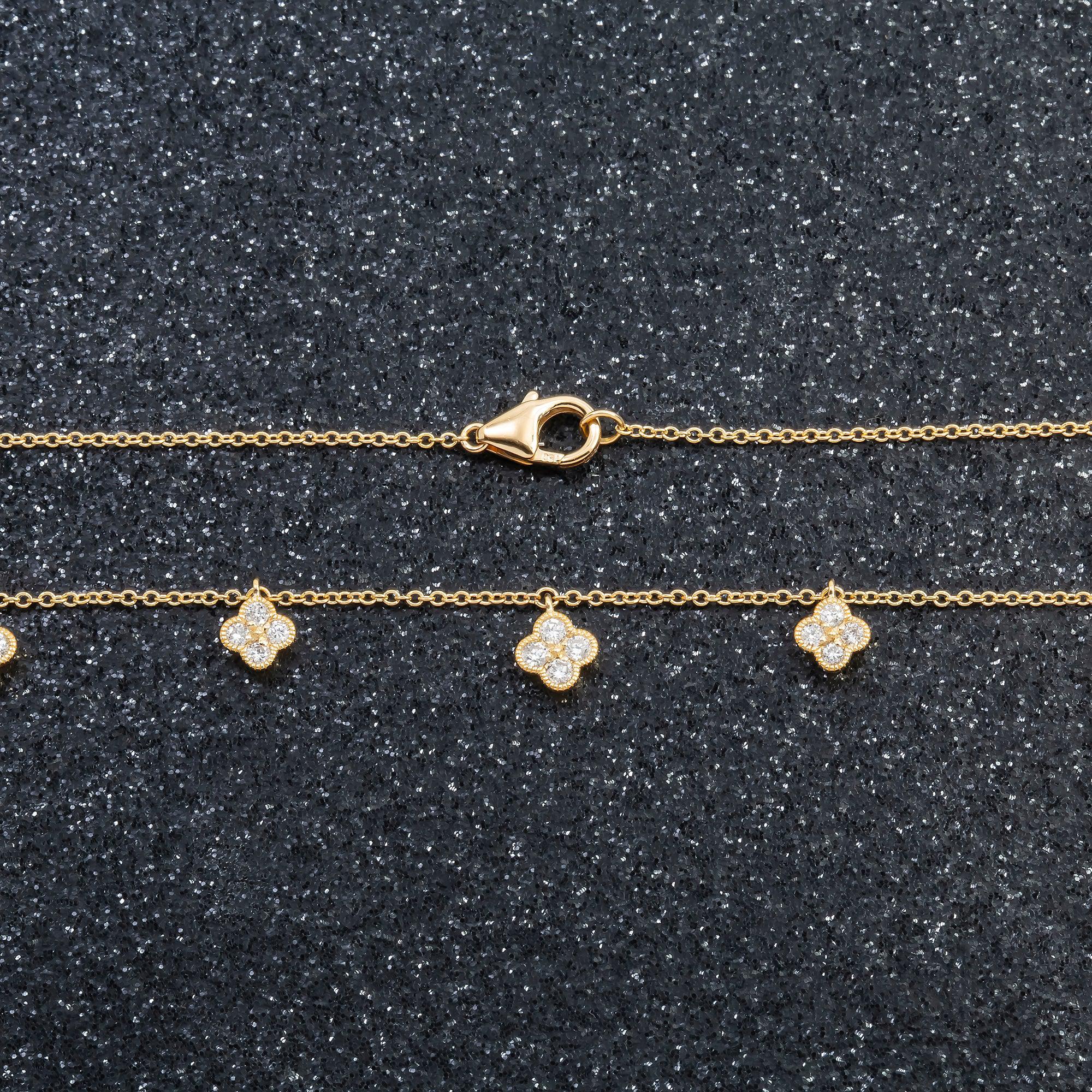 18K GOLD ROUND DIAMOND CLOVER SHAPE NECKLACE 0.36 CT