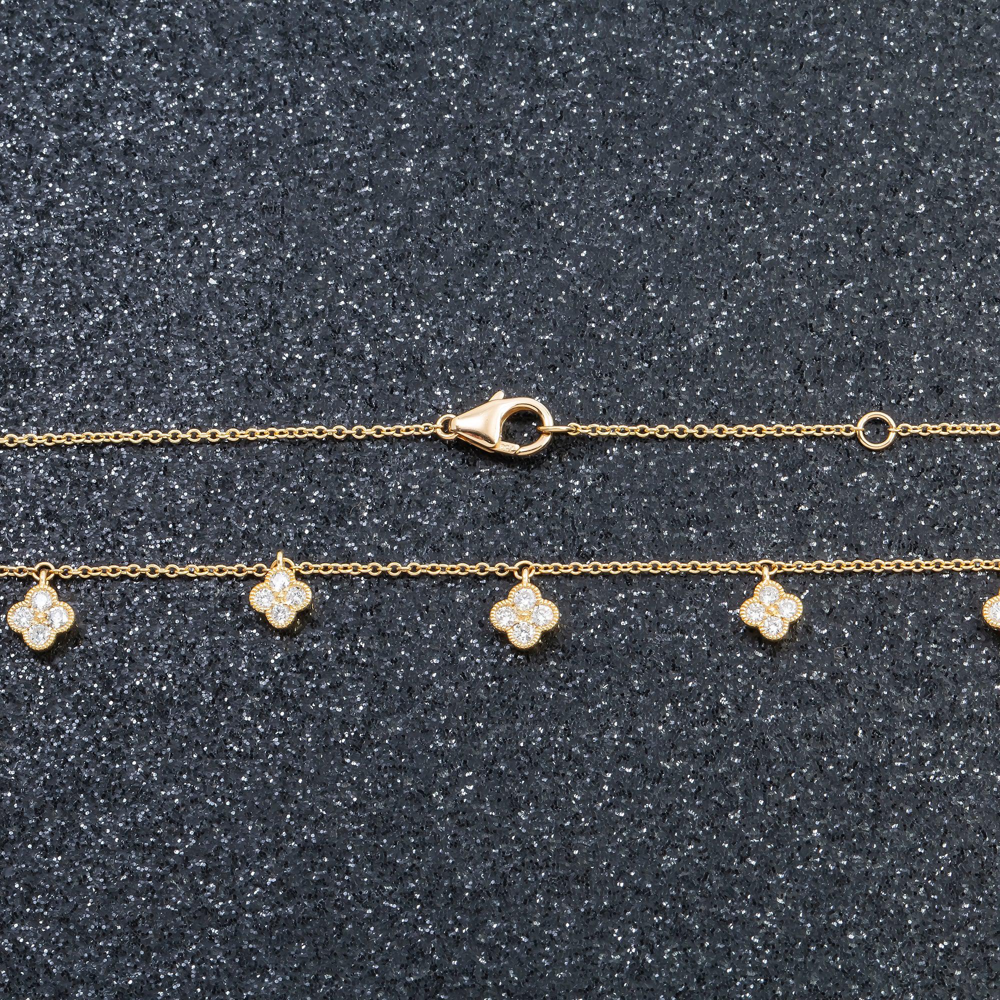 18K GOLD ROUND DIAMOND CLOVER SHAPE NECKLACE 0.50 CT