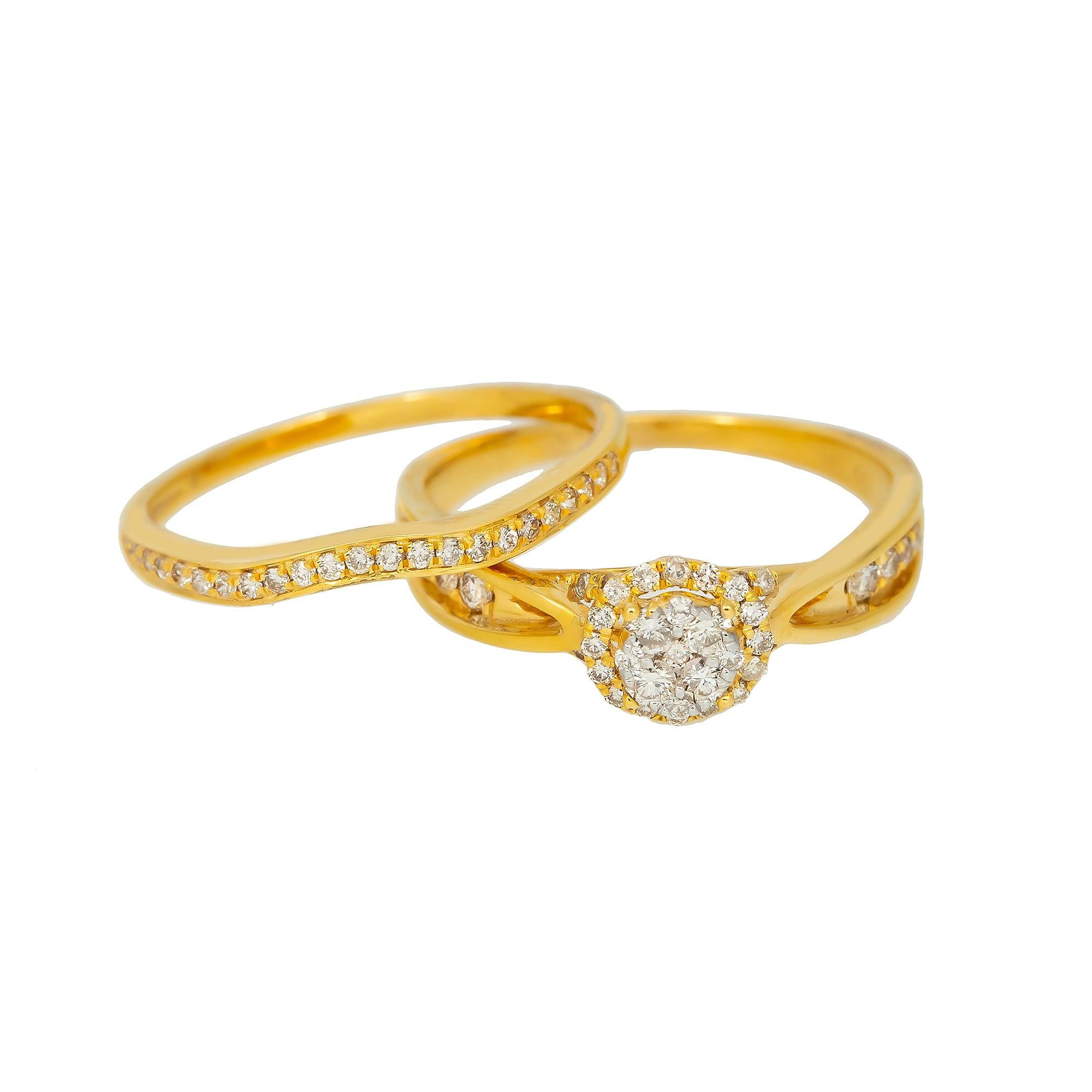 14K GOLD ROUND CLUSTER DIAMOND BRIDAL SET WITH HALO 0.50 CTW
