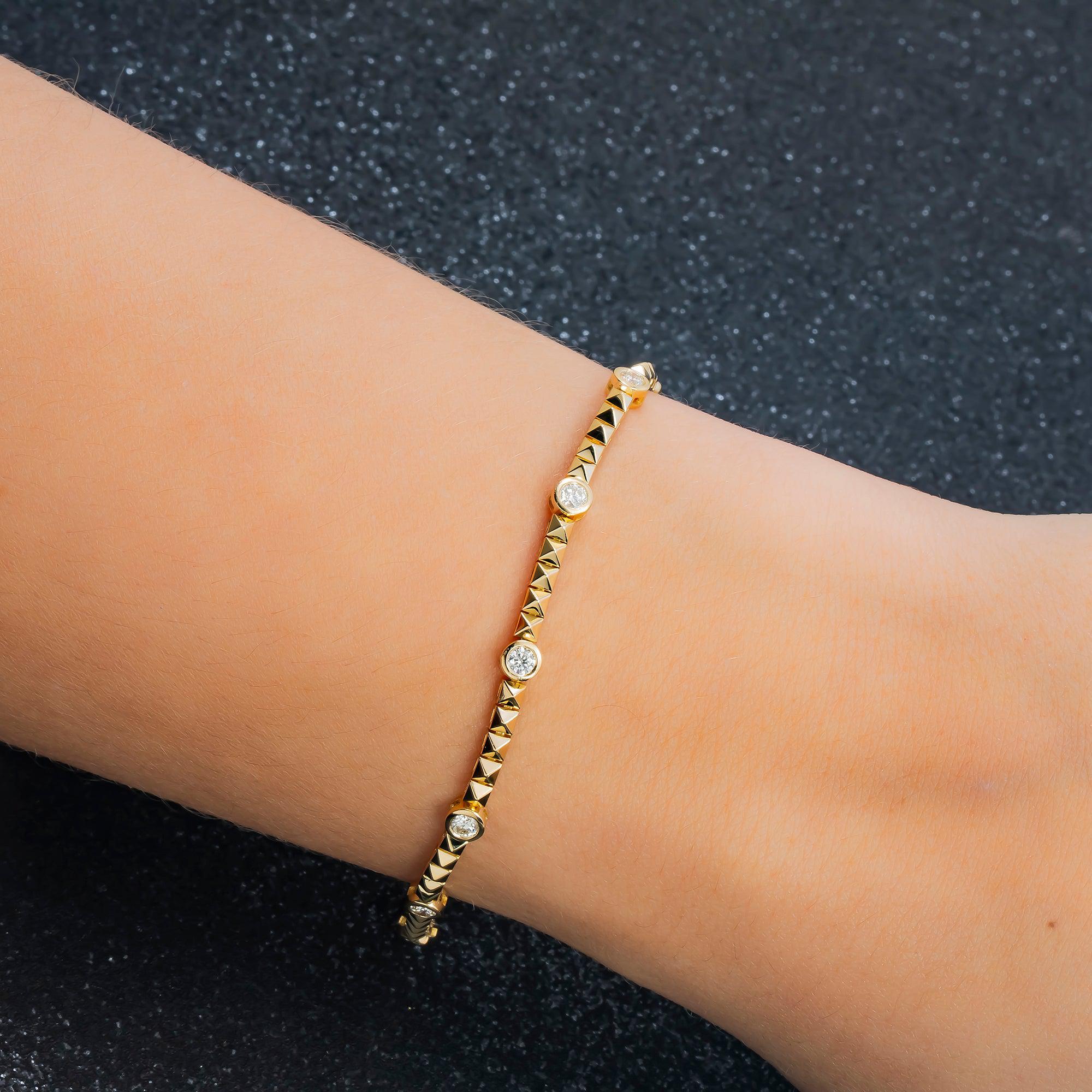 18K GOLD ROUND DIAMOND THIN BRACELET 0.90 CT