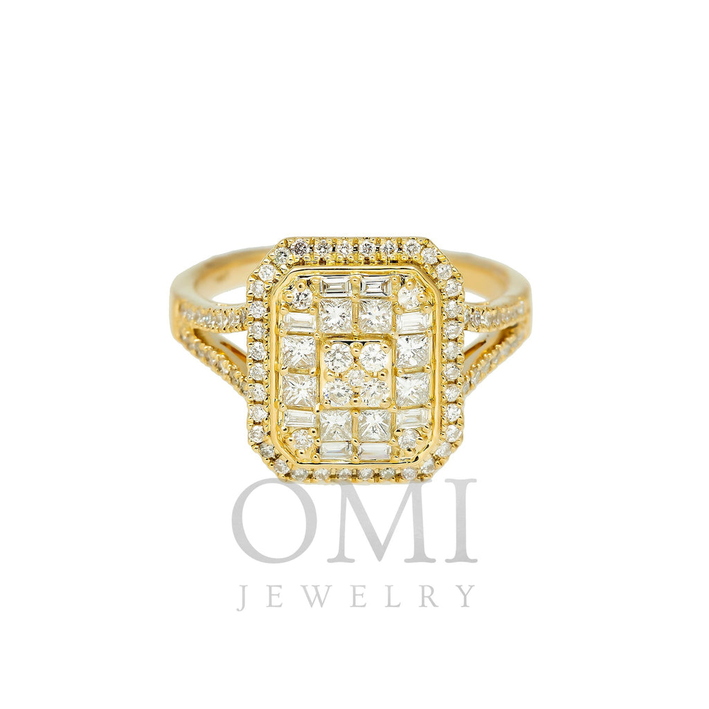14K GOLD PRINCESS AND BAGUETTE DIAMOND RECTANGLE CLUSTER RING 0.75 CT