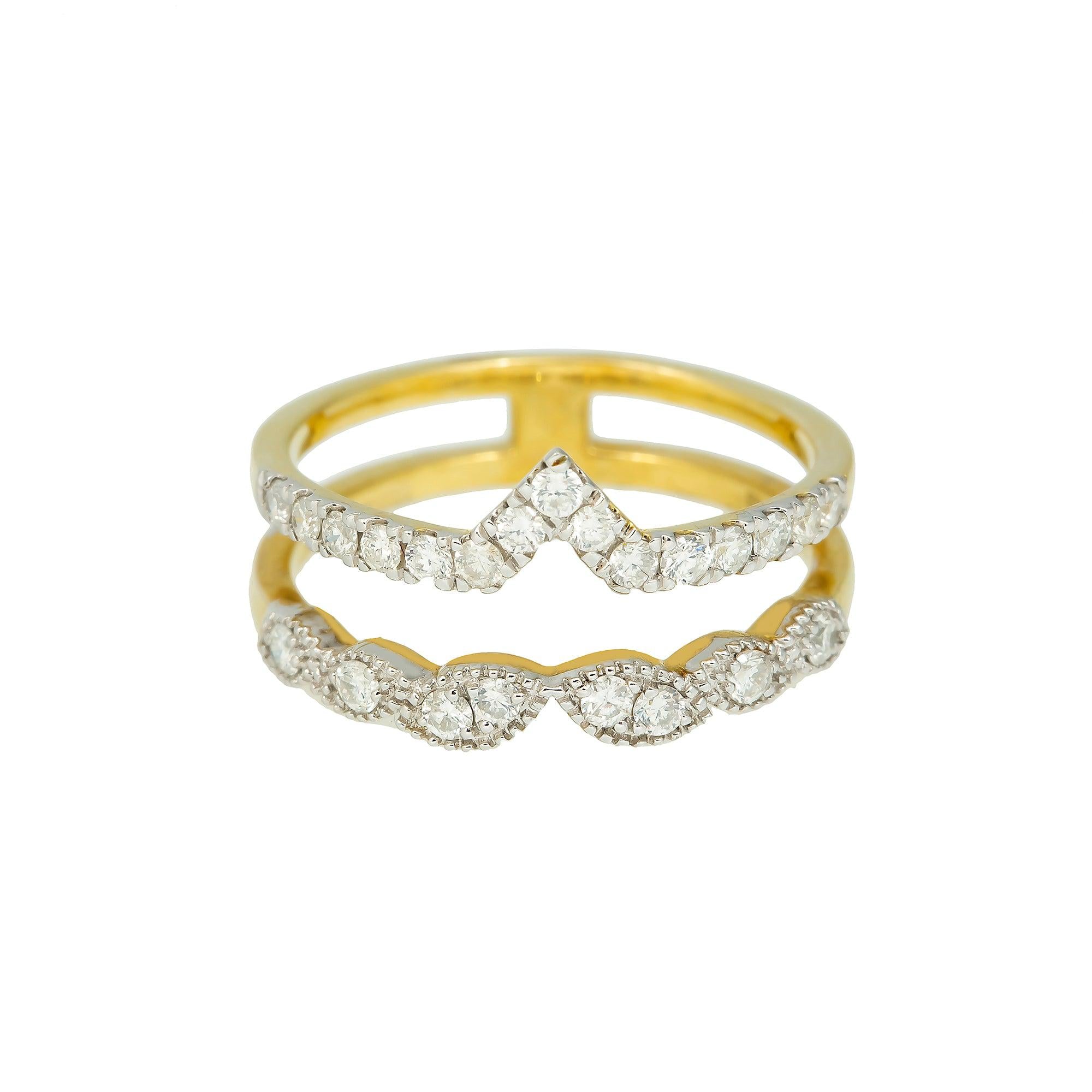 14K GOLD DIAMOND TWO-ROW PRINCESS CROWN RING 0.50 CT