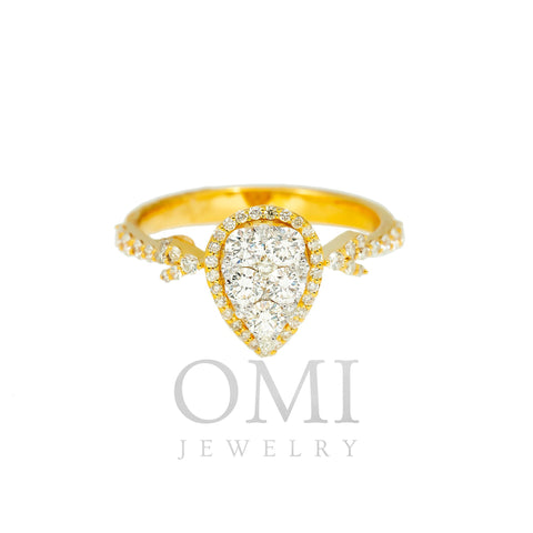 14K GOLD PEAR CLUSTER DIAMOND RING WITH ARROW BAND 0.75 CT