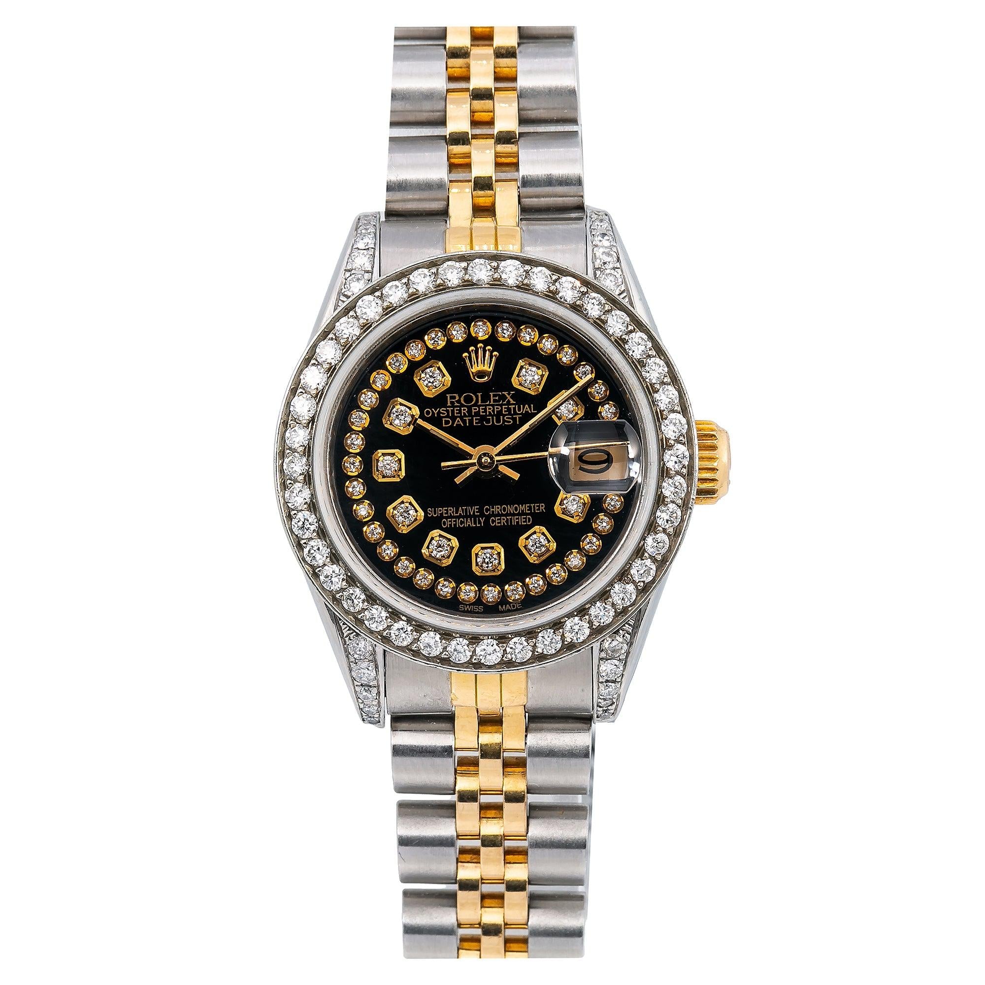 Rolex Datejust 26MM 6917 Black Diamond Dial Diamond Bezel Two Tone Jubilee Bracelet 1.2ct