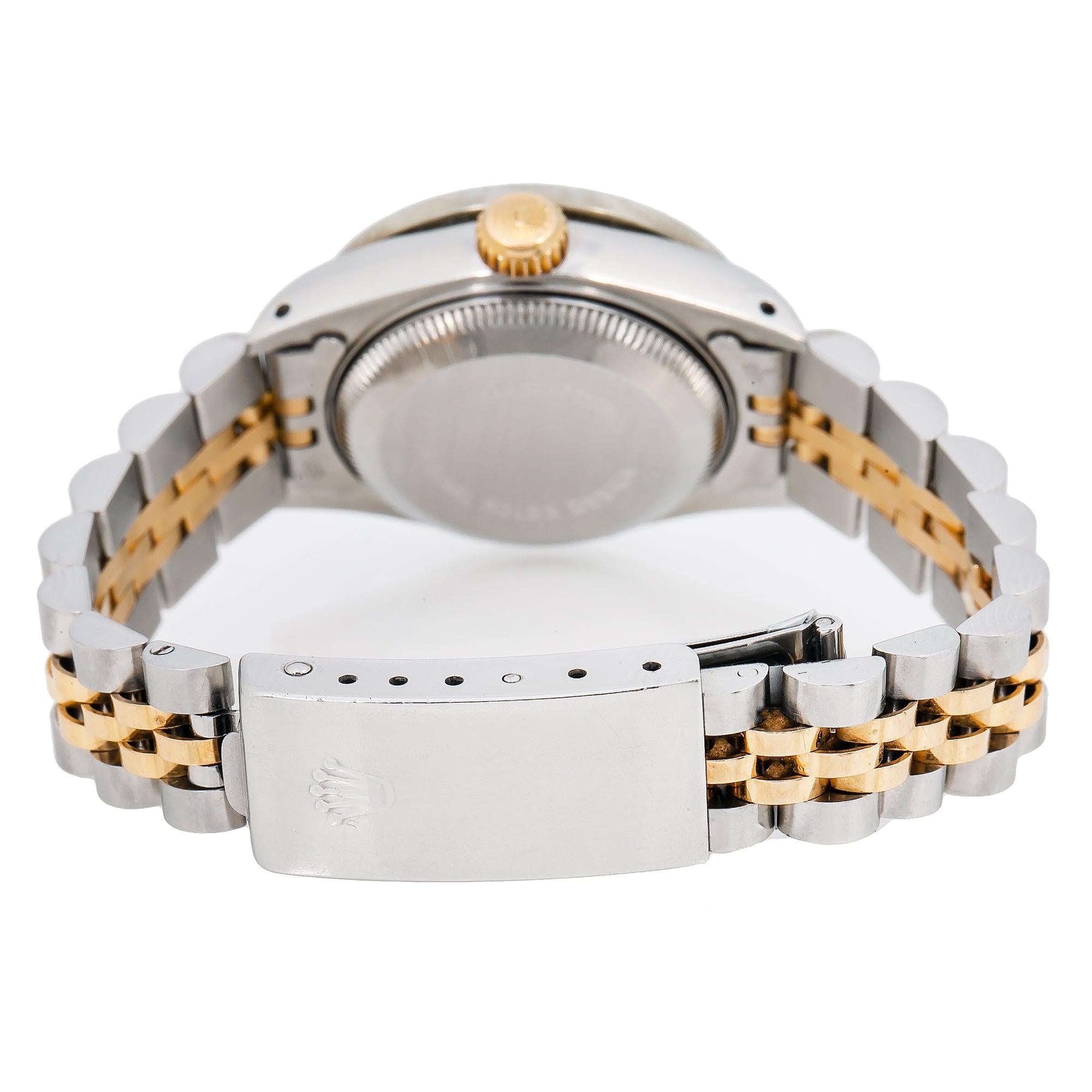 Rolex Datejust 26MM 6917 Black Diamond Dial Diamond Bezel Two Tone Yellow Gold Jubilee Bracelet 1.2ct