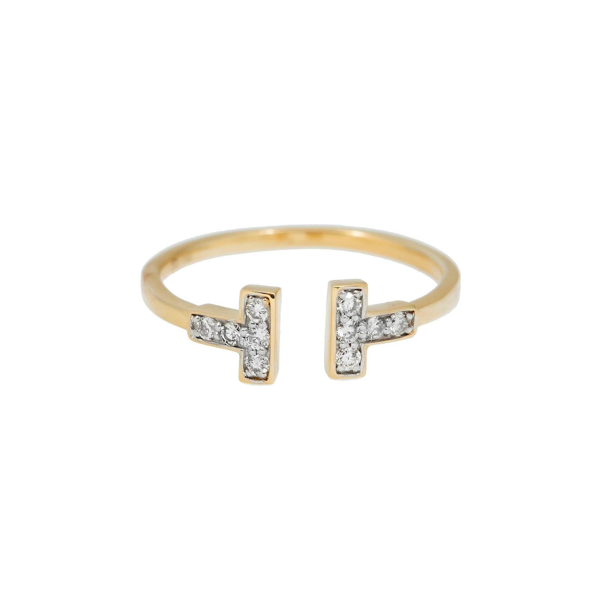 14K GOLD DIAMOND OPEN DESIGN T-SHAPE RING 0.15 CT