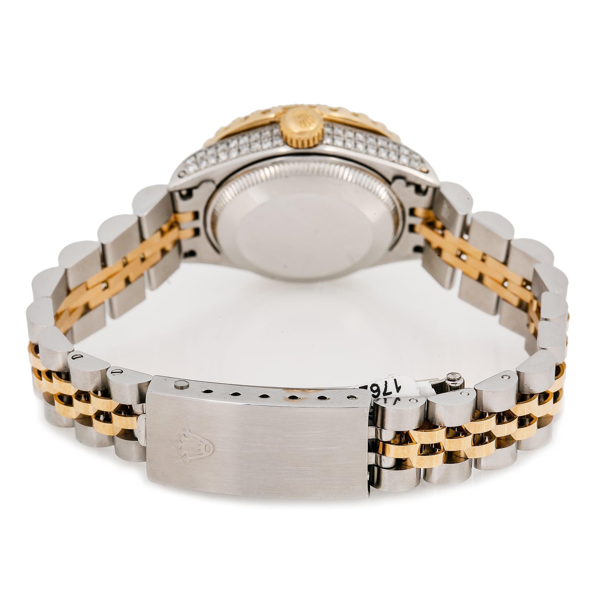 Rolex Datejust 26MM 69173 Red Diamond Dial Diamond Bezel Two Tone Yellow Gold Jubilee Bracelet 2.25ct