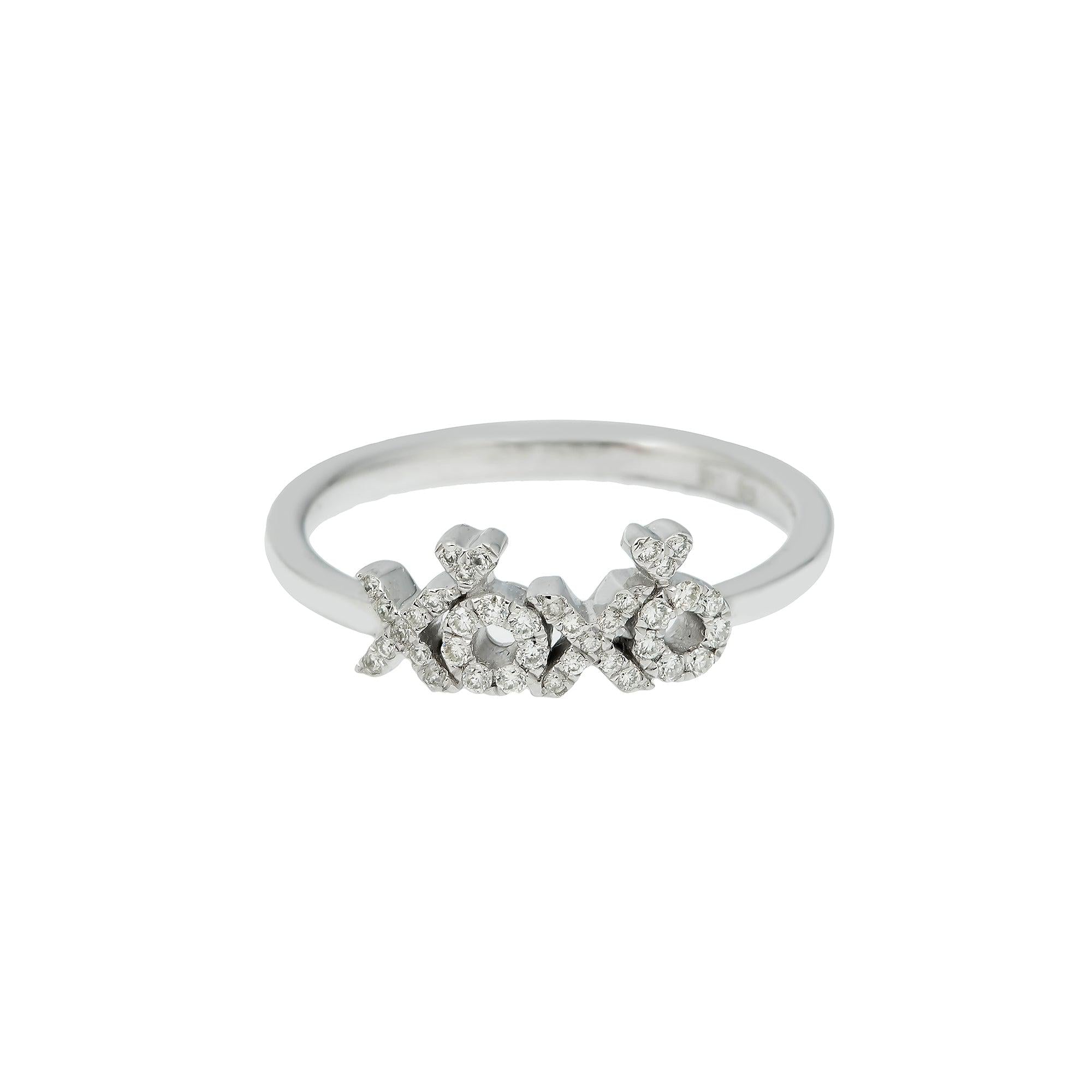 14K GOLD DIAMOND X AND O HEARTS RING 0.15 CT