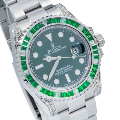 Rolex Submariner Date 116610LN 40MM Green Dial With Diamond Lugs