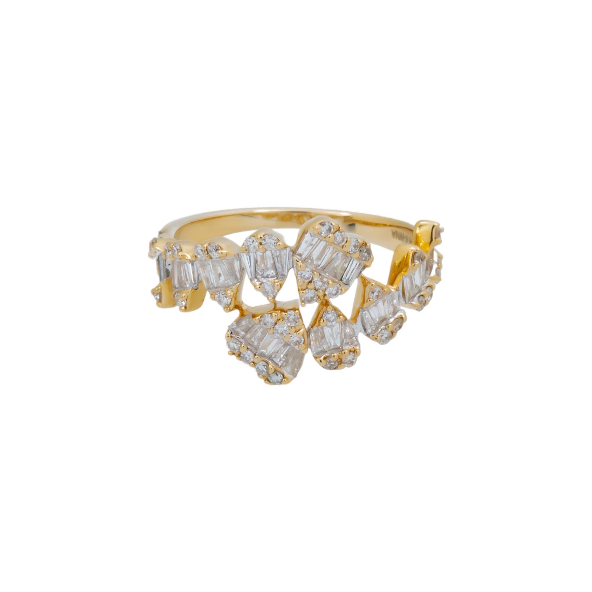 14K GOLD BAGUETTE AND ROUND DIAMOND SMALL HEARTS WRAP RING 1.00 CT