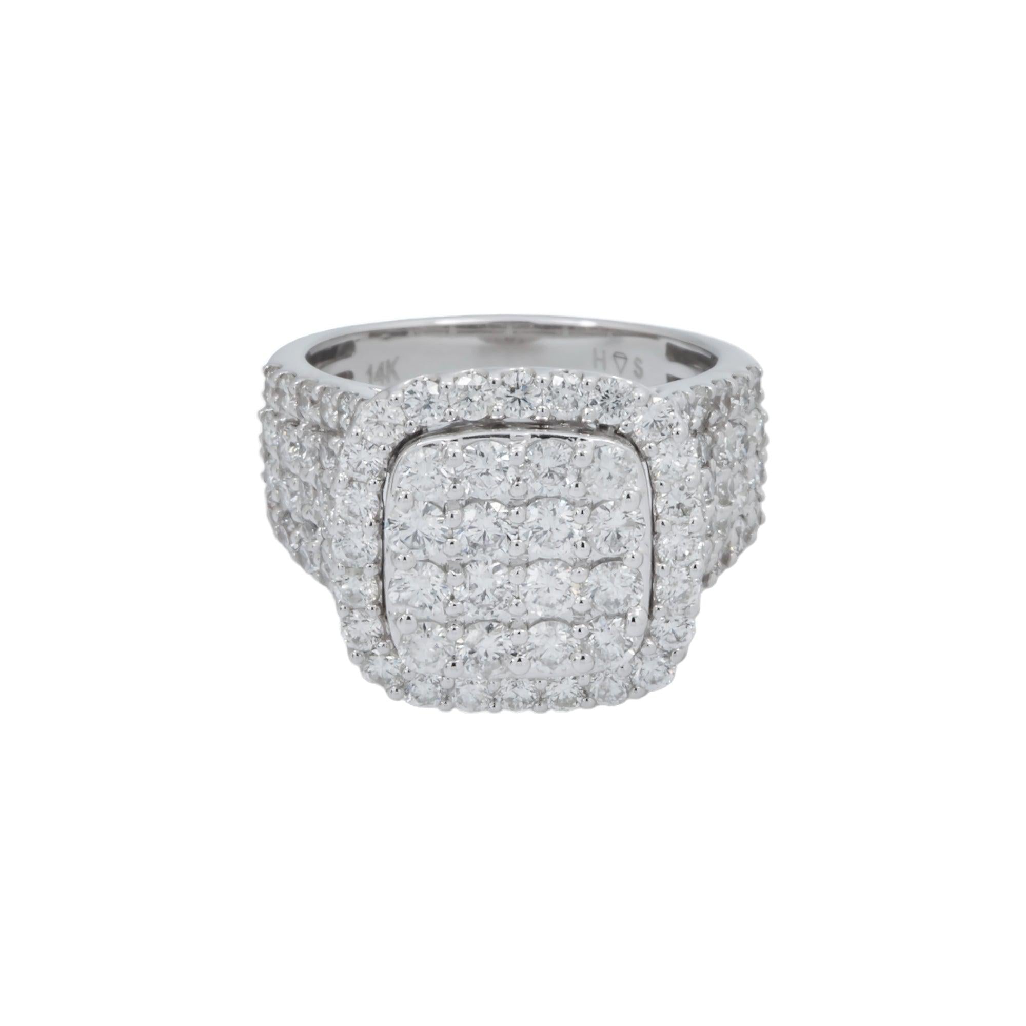 14K GOLD ROUND DIAMOND SQUARE SHAPE RING 3.00 CT