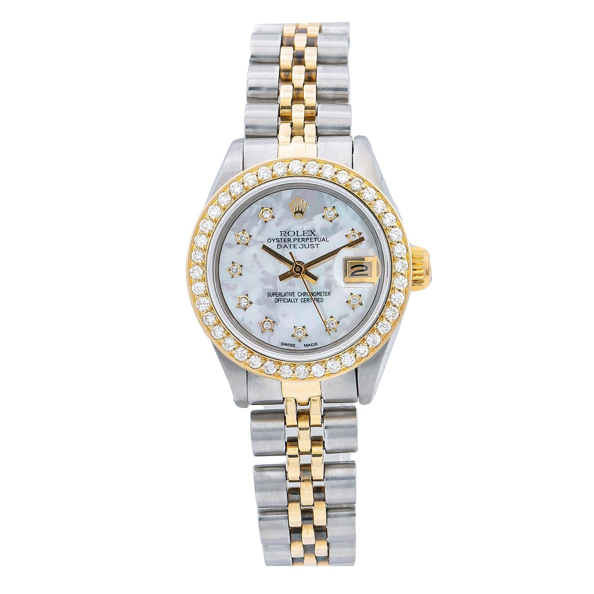 Rolex Datejust 26MM 69173 Mother of Pearl Diamond Dial Diamond Bezel Two Tone Jubilee Bracelet 0.9ct