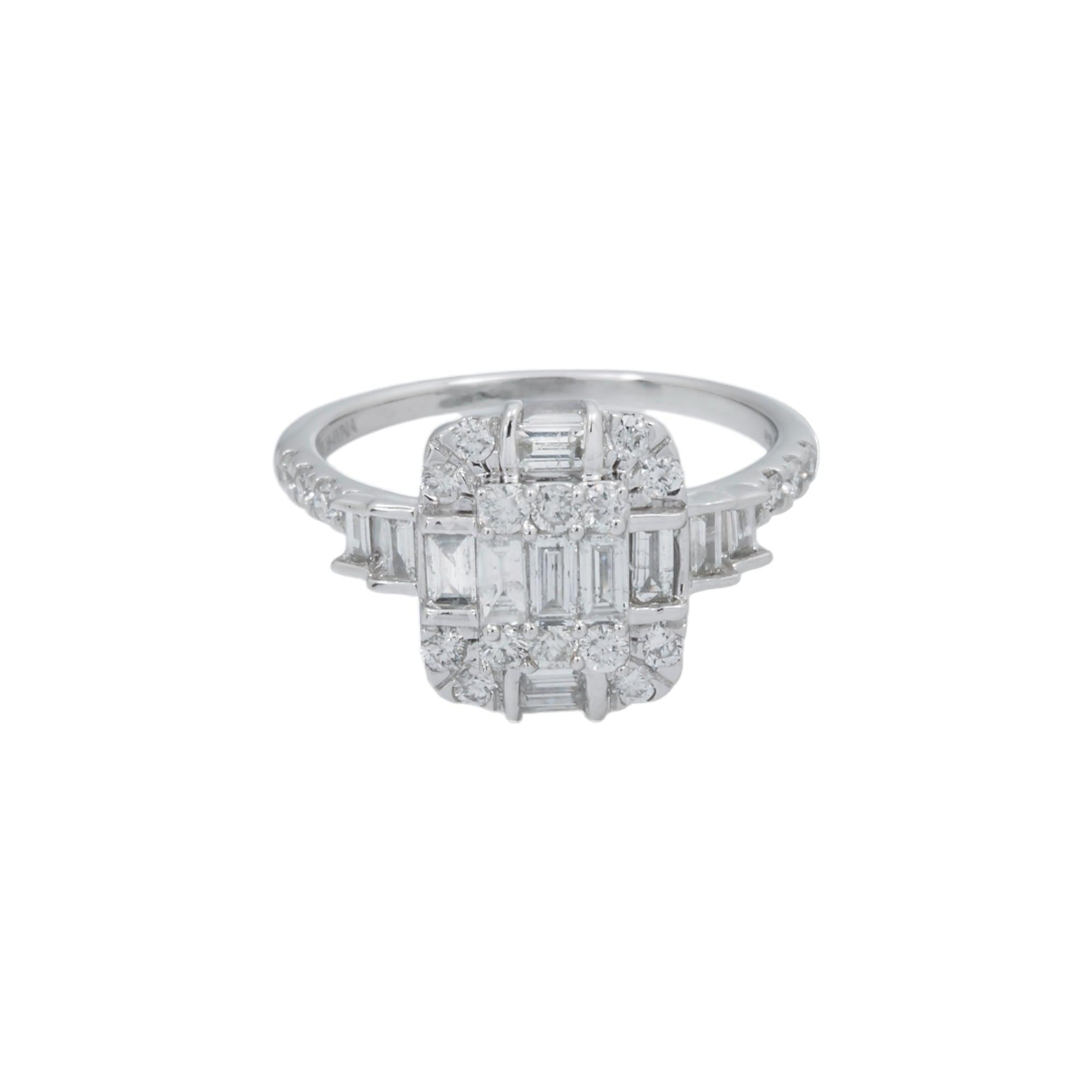 14K GOLD BAGUETTE AND ROUND DIAMOND CLUSTER ENGAGEMENT RING 1.00 CT